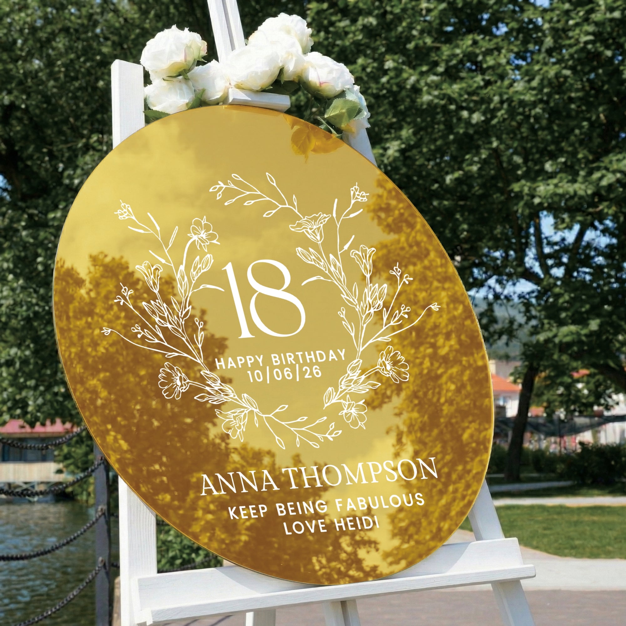 Personalised Acrylic Round Birthday Signage, Custom UV Print Mirror First Baby Shower, Christening/ Baptism Event Welcome Sign, Party Decor