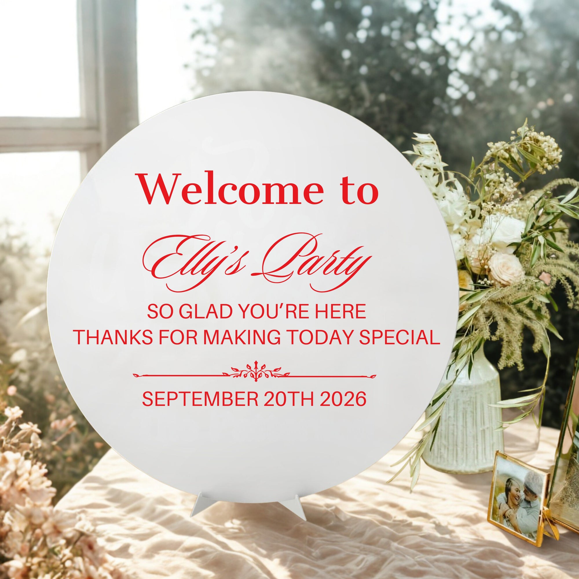 Personalised Acrylic Round Birthday Signage, Custom UV Print Mirror First Baby Shower, Christening/ Baptism Event Welcome Sign, Party Decor