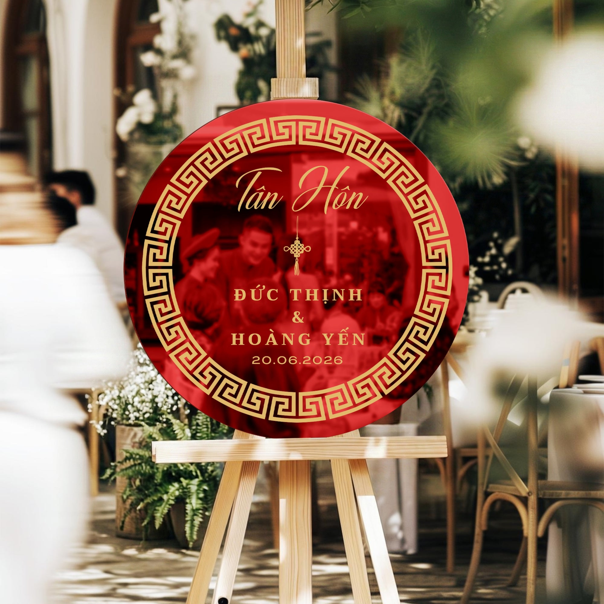 Personalised Acrylic Round Wedding Signage, Custom UV Print Mirror Engagement/ Anniversary/ Vu Quy/ Double Happiness/ Tan Hon Welcome Sign
