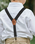 Personalised Adjustable Kid Suspender Clips, Engraved Elastic Shoulder Leather Strap, Page Boy Y- Back 3 Clips Belt Accessories Wedding Gift
