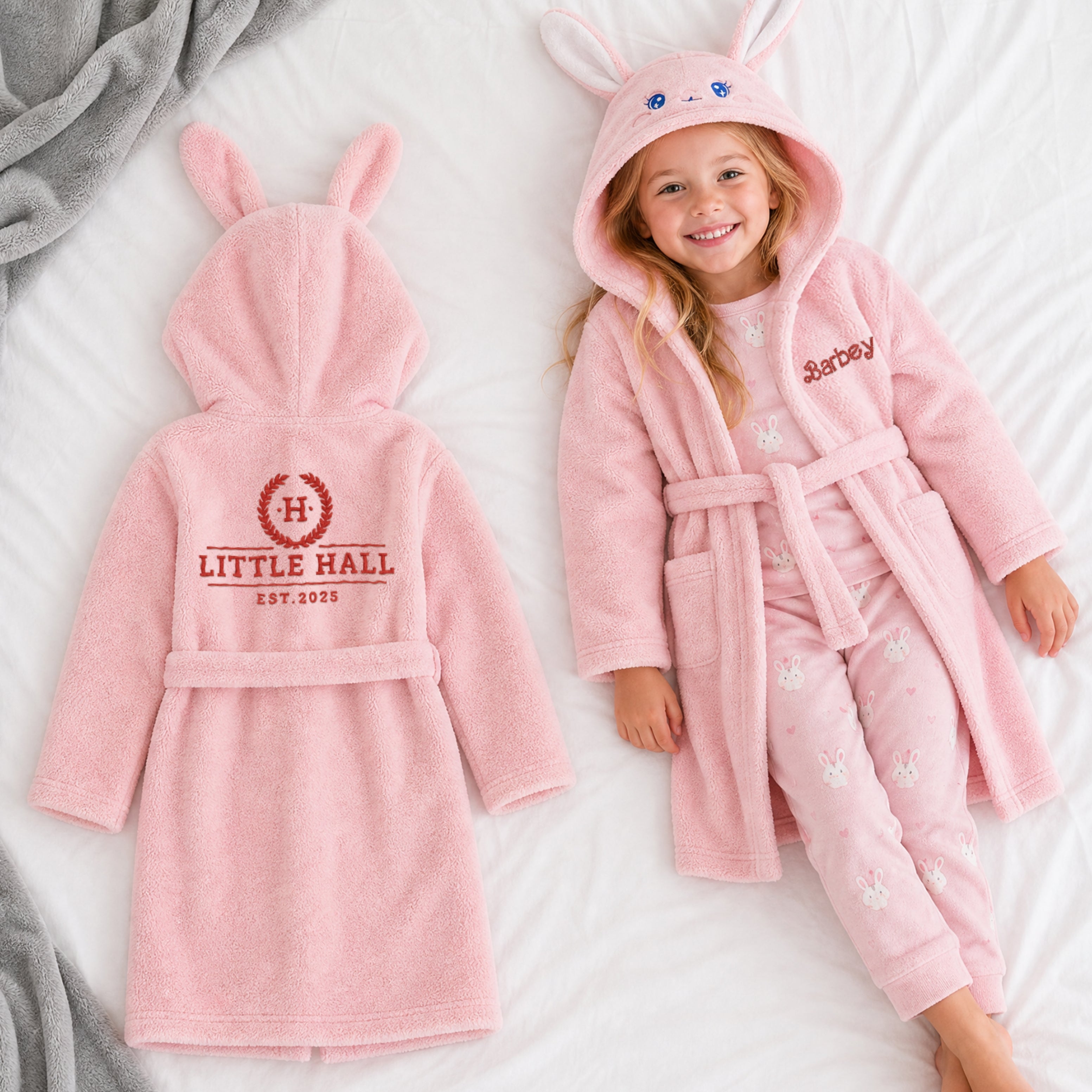 Personalised Animal Hooded Kid Bathrobe, Custom Name Embroidered Baby ...