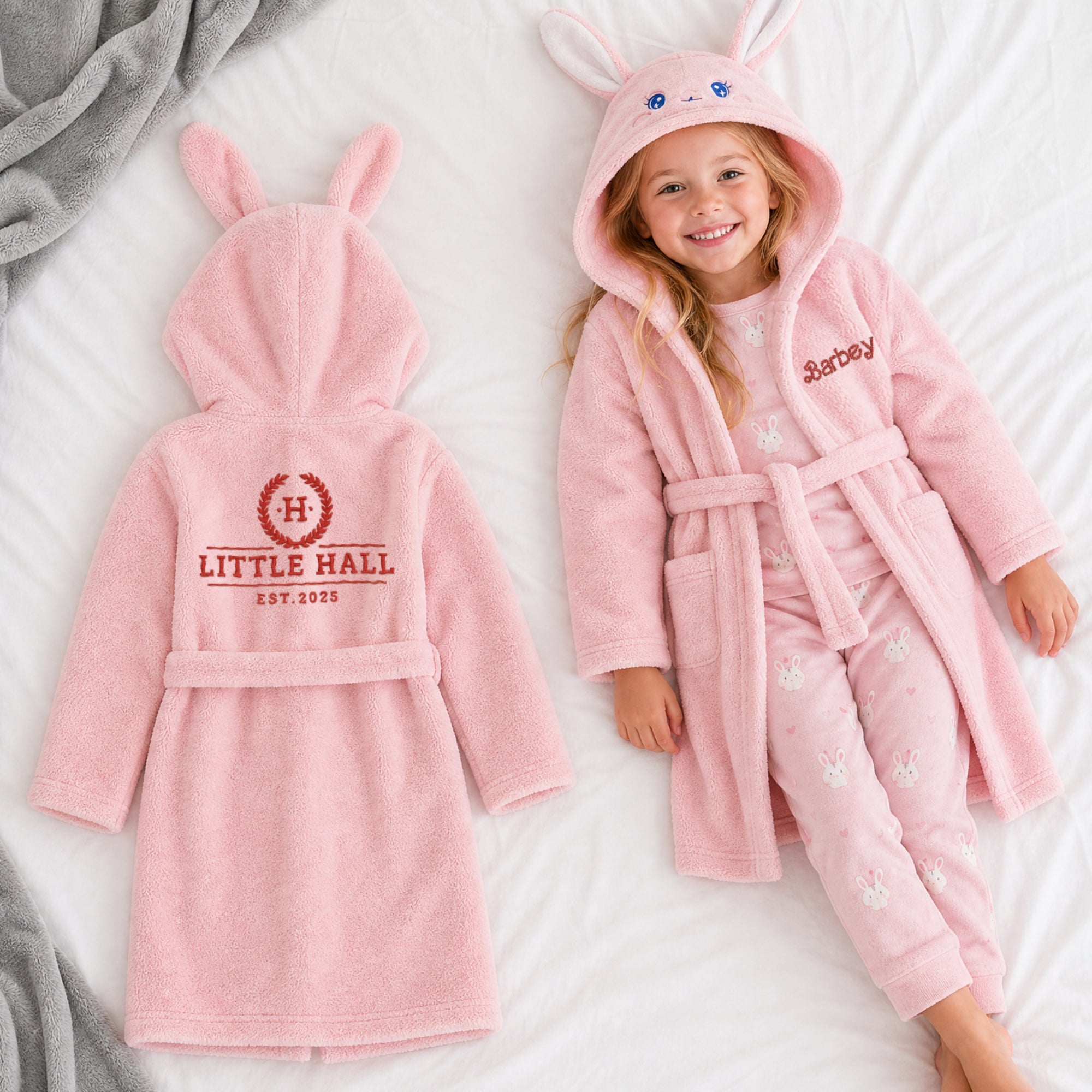 Personalised Animal Hooded Kid Bathrobe, Custom Name Embroidered Baby Dressing Gown, Baby Teenager Ears Robe, Christening Birthday Xmas Gift