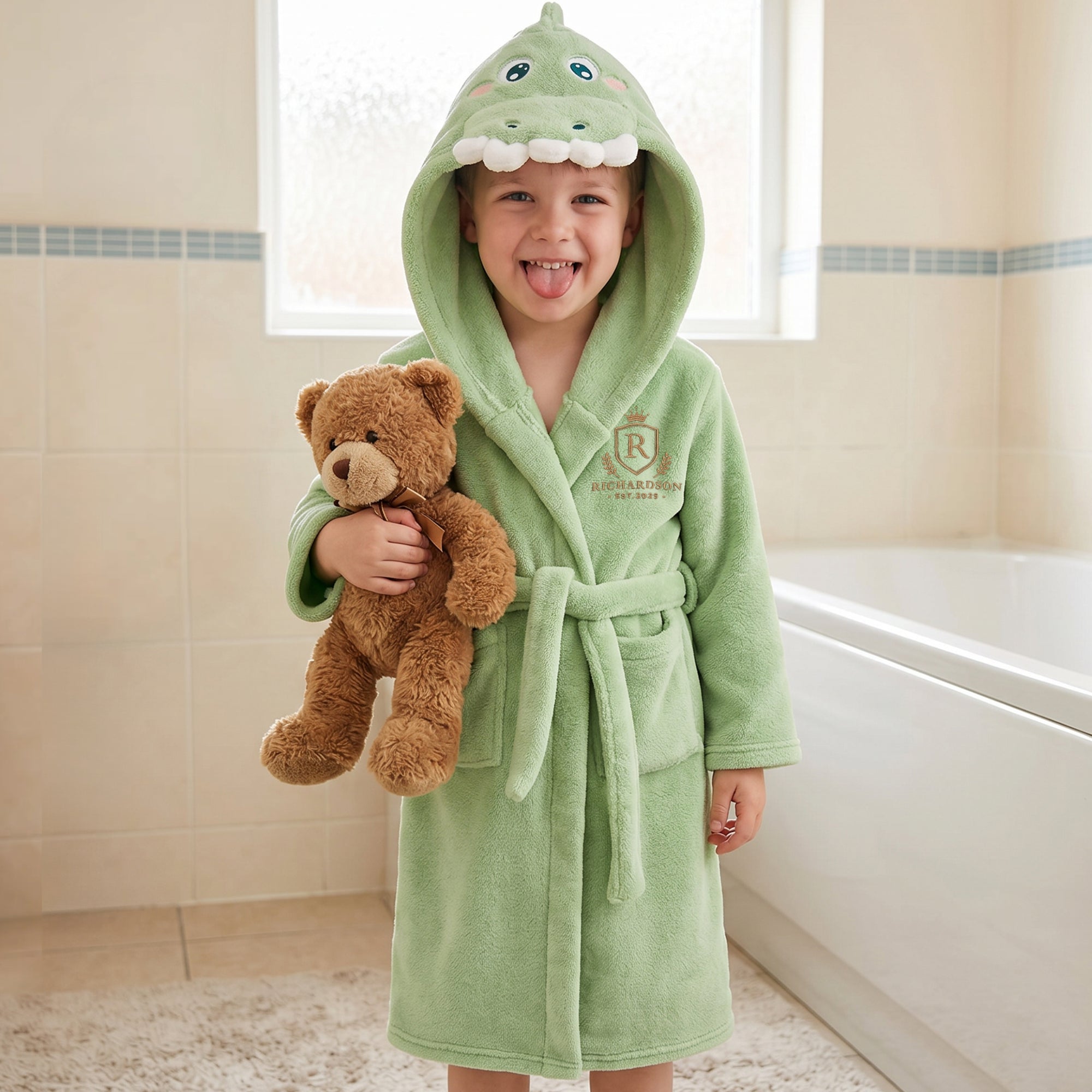 Personalised Animal Hooded Kid Bathrobe, Custom Name Embroidered Baby Dressing Gown, Baby Teenager Ears Robe, Christening Birthday Xmas Gift