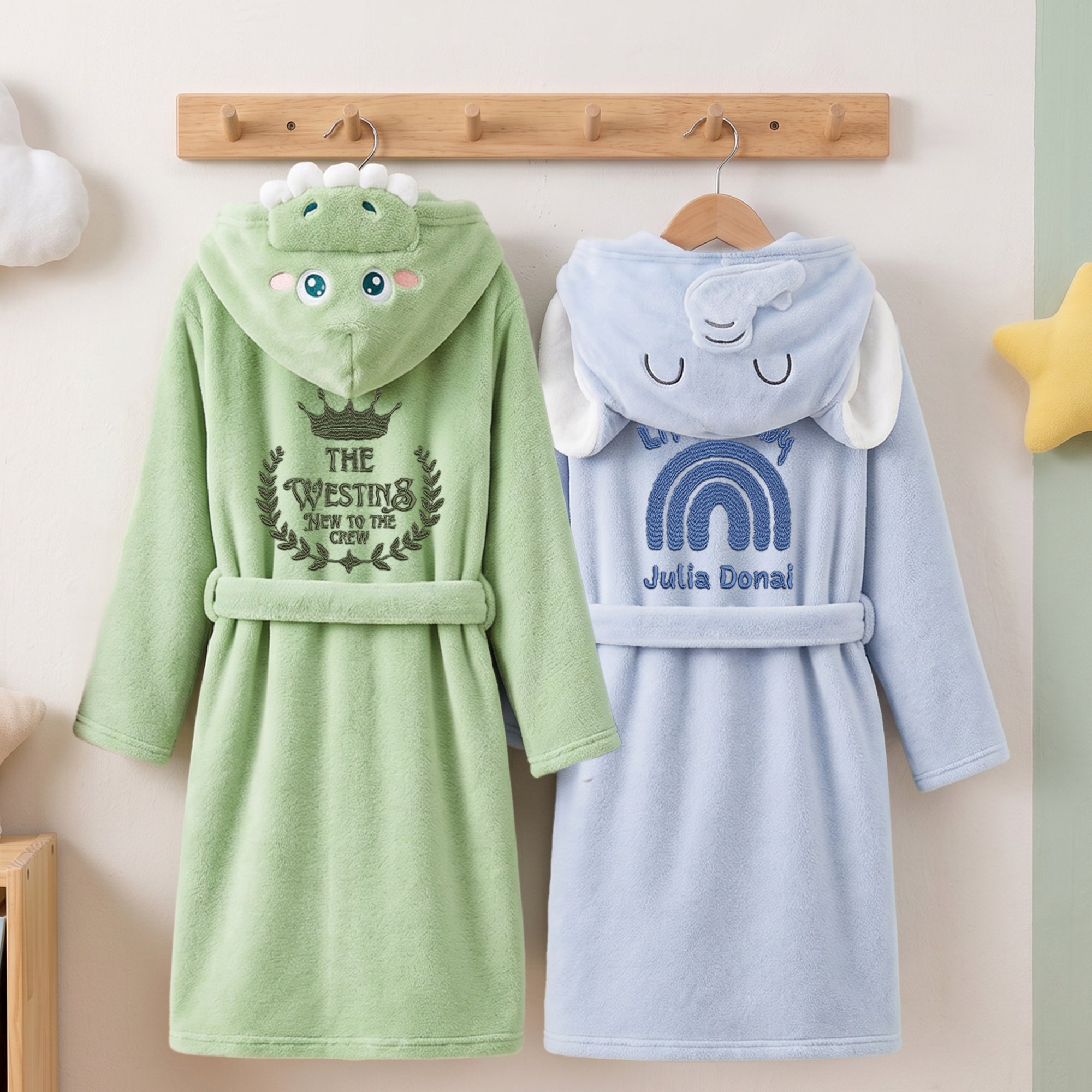 Personalised Animal Hooded Kid Bathrobe, Custom Name Embroidered Baby Dressing Gown, Baby Teenager Ears Robe, Christening Birthday Xmas Gift