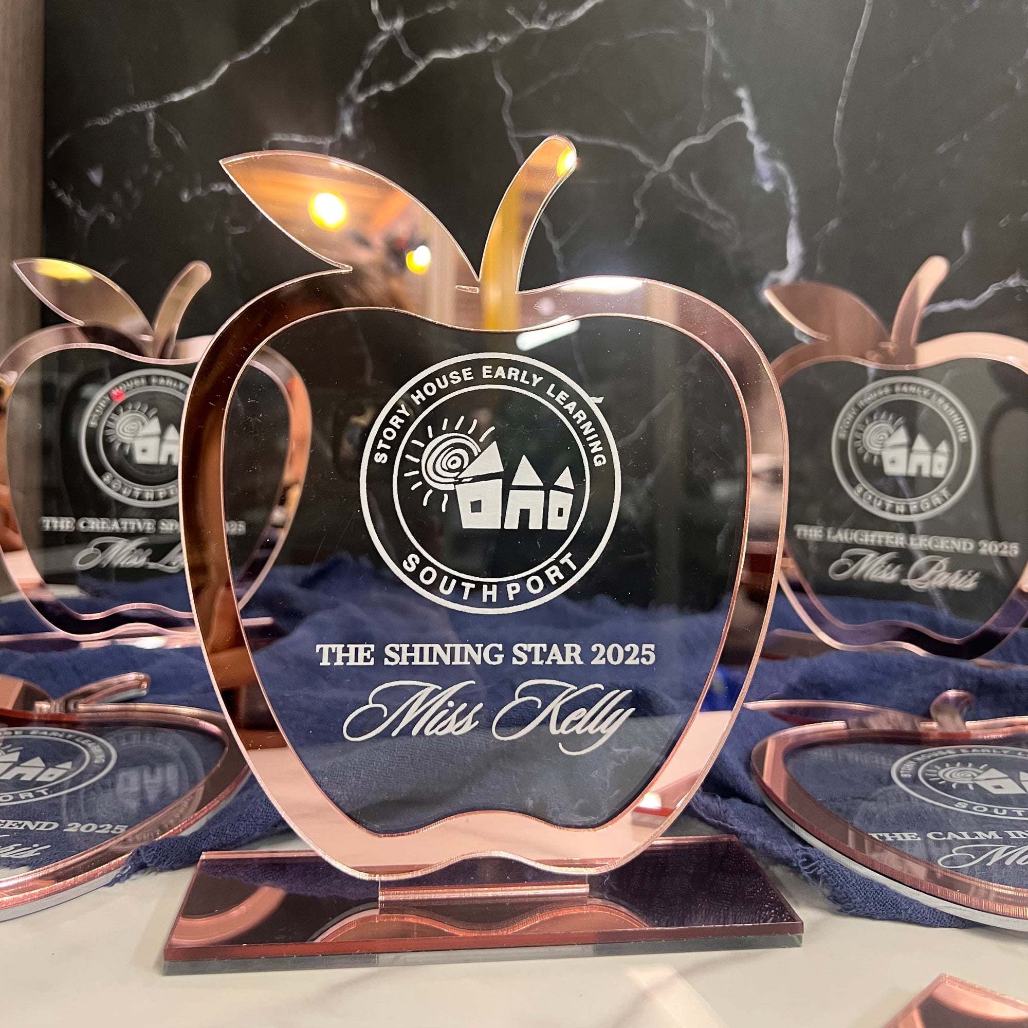 Personalised Apple Award Plaque/ Custom 3D Engraved Acrylic School Graduate Teacher Trophy, Sport Coach, Mentor Keepsake Xmas Corporate Gift