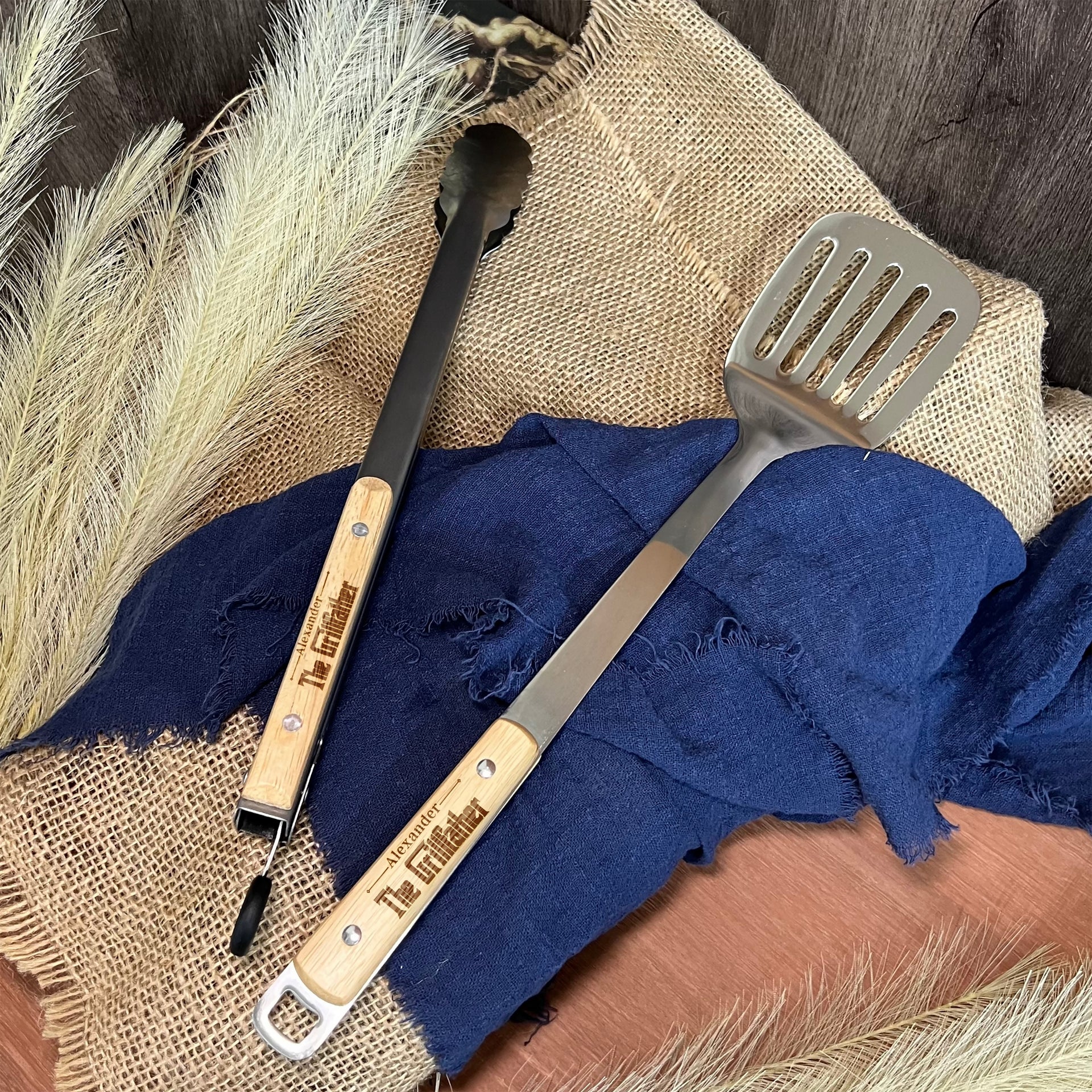 Personalised BBQ Tools Gift Set, Custom Laser Engraved Etching