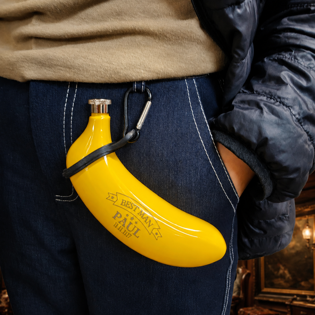 Personalised Banana Hip Flask 5oz, Custom Engraved Novelty Stainless Steel Flask with Hook &amp; Funnel, Funny Bucks Party Birthday Travel Gift 