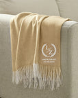 Personalised Fringe Throw, Custom Embroidered Name Logo Eco Blanket, Mum, Birthday, Xmas, Housewarming, Wedding, Anniversary, Corporate Gift