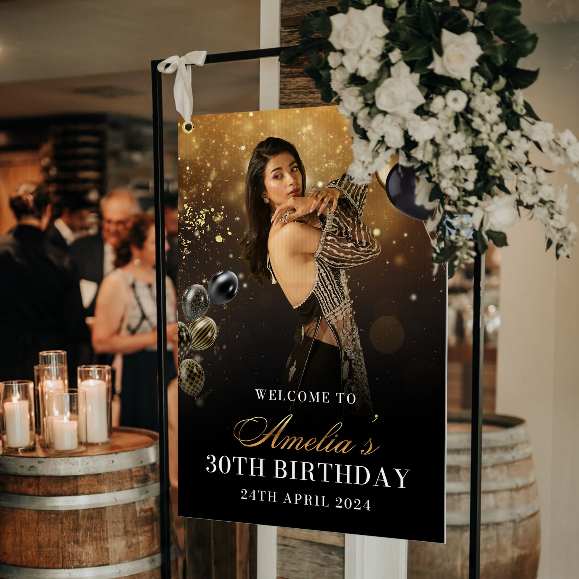 Personalised Black & Gold Photo Welcome Corflute Sign, Custom Print Reception Birthday, Bachelor Party, Bridal Shower Event Occasion Signage