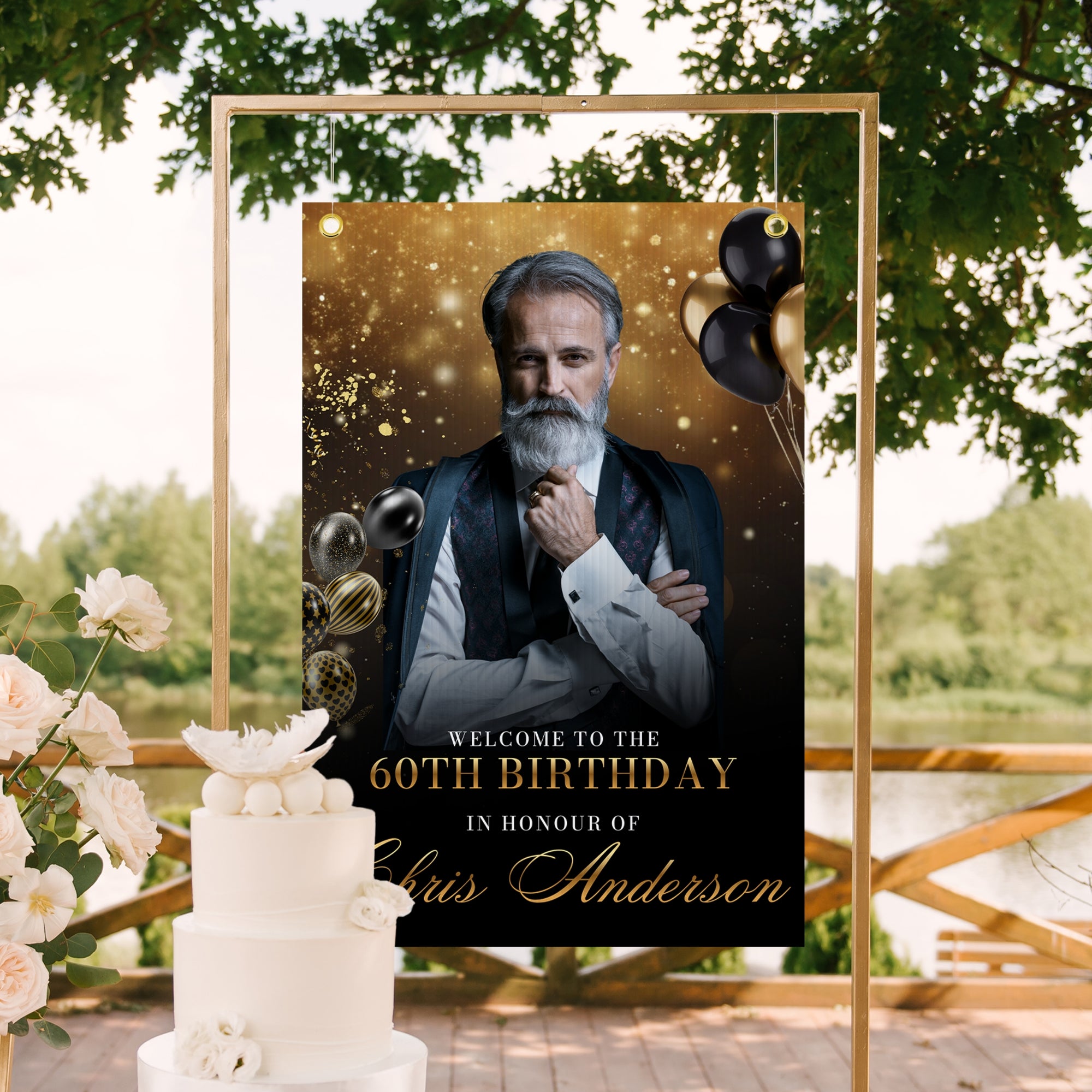 Personalised Black &amp; Gold Photo Welcome Corflute Sign, Custom Print Reception Birthday, Bachelor Party, Bridal Shower Event Occasion Signage