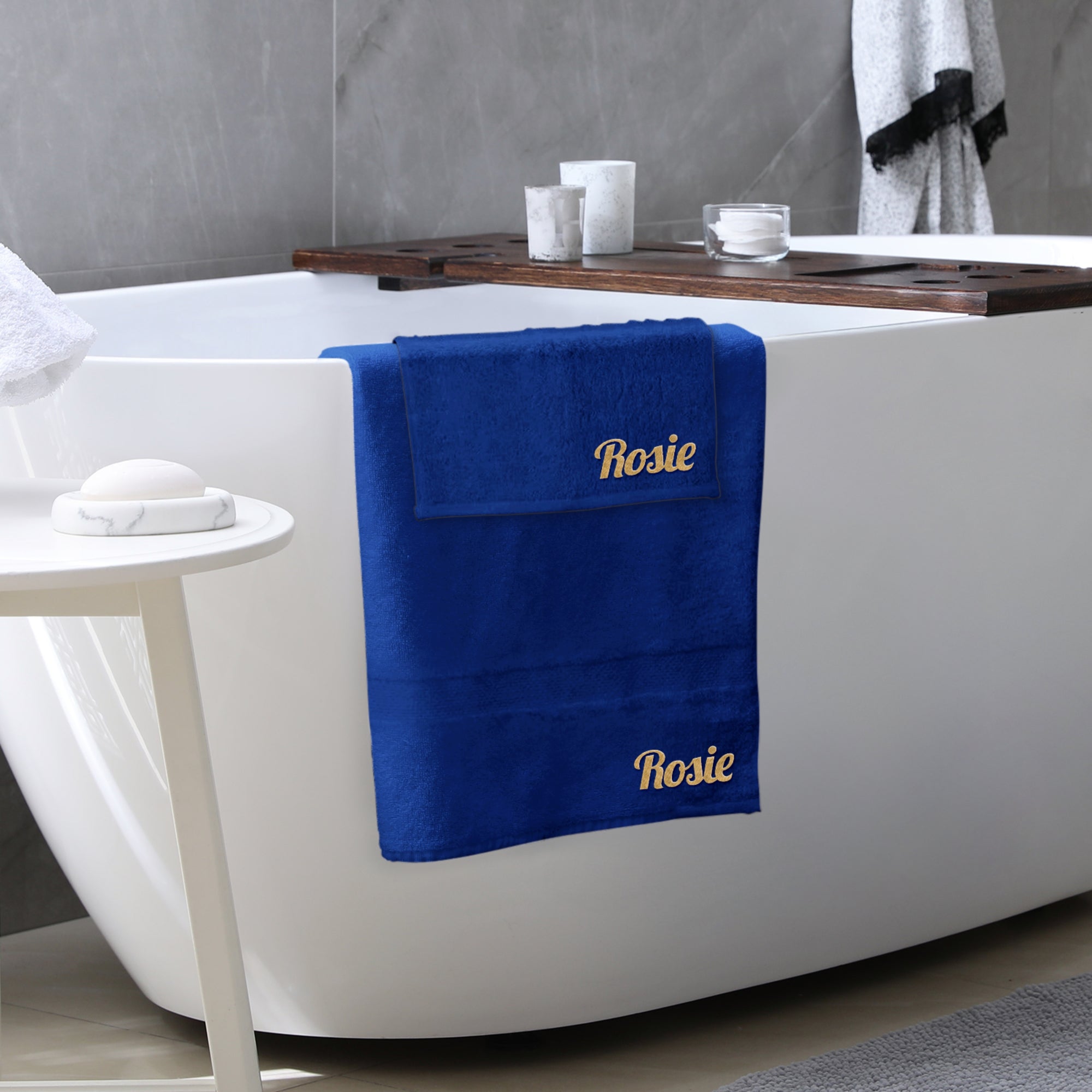 Personalised Embroidery Face Washer &amp; Bath Towel Set, Custom Embroidered Name Logo Sport Club/ Hair Spa Towels, Housewarming, Corporate Gift