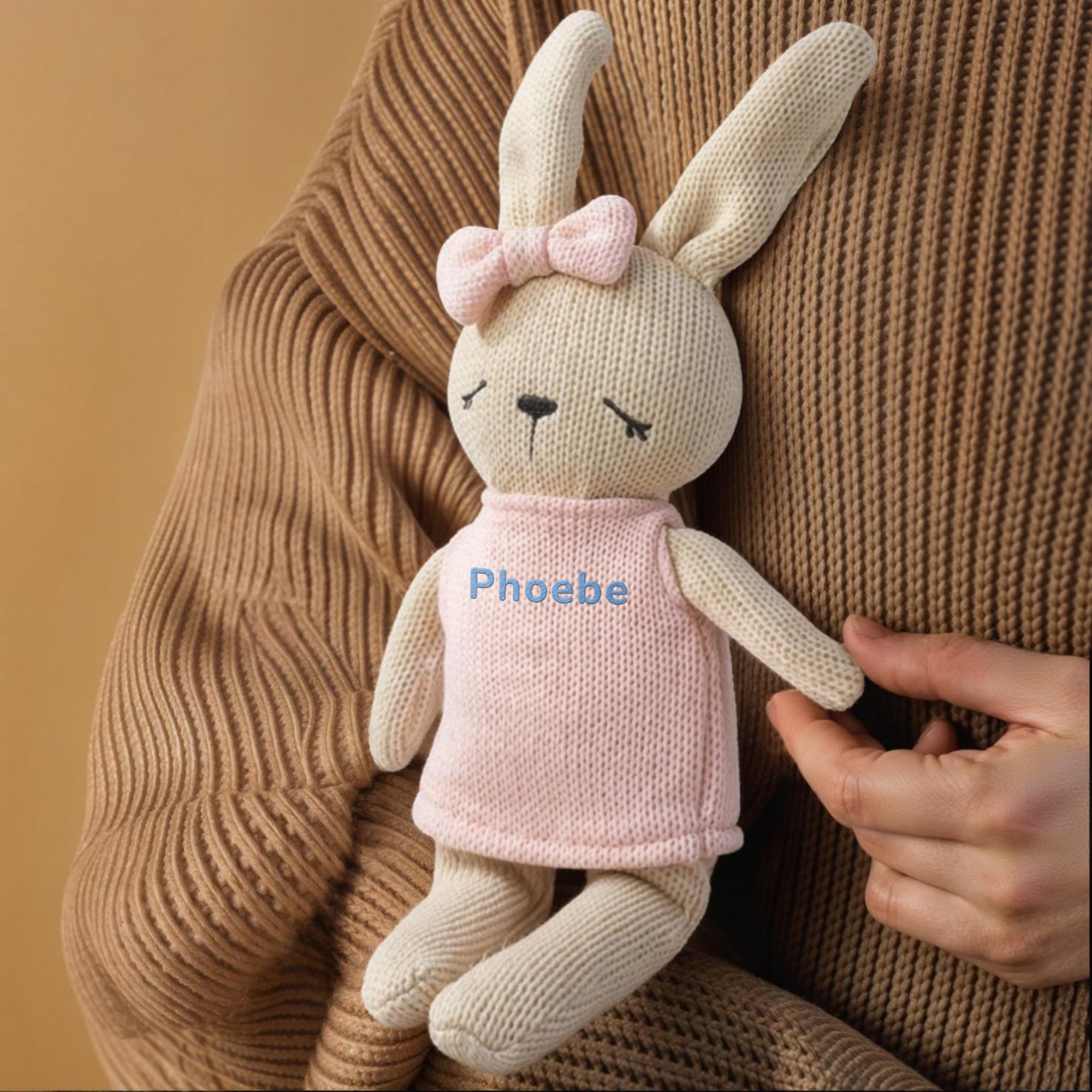 Personalised Embroidery Knitted Animal Plush Toy, Custom Embroidered Name Sleep Soft Baby Snuggle Friend, Toddler First Birthday Shower Gift