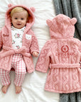 Personalised Cable Knit Kid Bathrobe, Custom Name Embroidered Baby Dressing Gown, Bear Ear Hooded Baby Robe, Christening Birthday, Xmas Gift