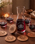 Personalised Carafe Set with 4 Glasses, Cork Coasters & Lid, Custom Engraved Whiskey, Drink, Juice, Wine Decanter, Wedding, Housewarming Gift