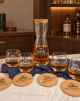 Personalised Carafe Set with 4 Glasses, Cork Coasters & Lid, Custom Engraved Whiskey, Drink, Juice, Wine Decanter, Wedding, Housewarming Gift