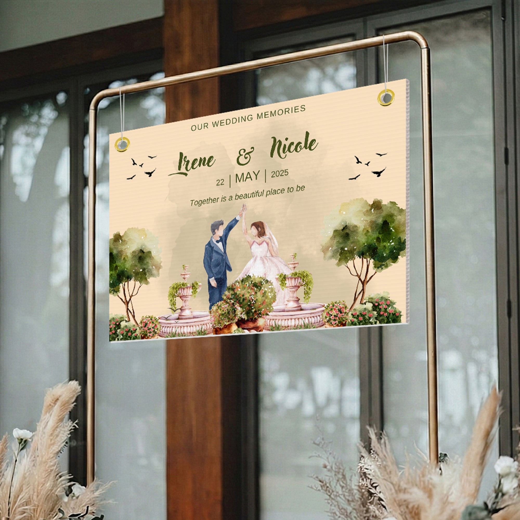 Personalised Cartoon Couple Wedding Welcome Corflute Sign, Custom Print Illustrated Entrance Poster Reception Event Engagement Party Signage