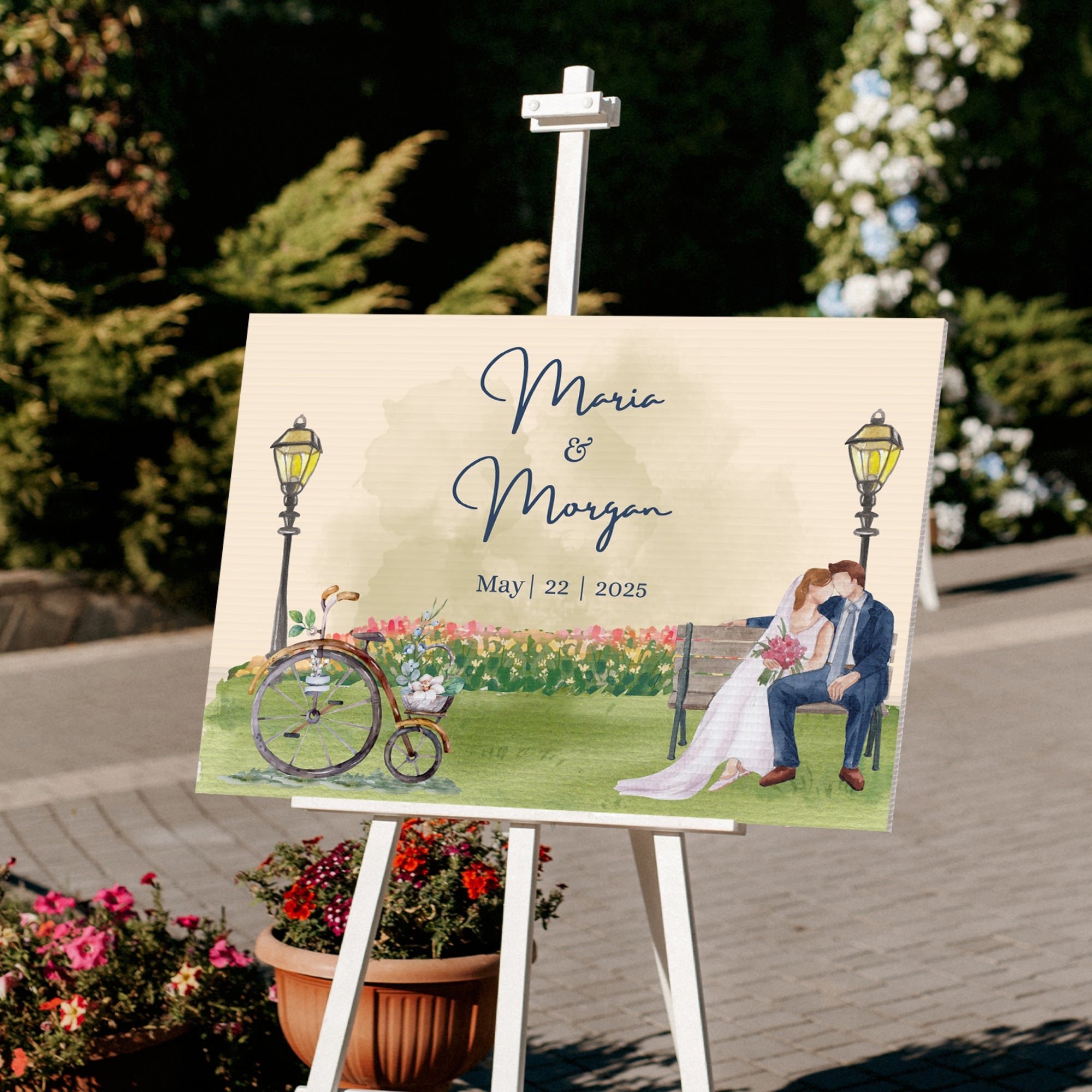 Personalised Cartoon Couple Wedding Welcome Corflute Sign, Custom Print Illustrated Entrance Poster Reception Event Engagement Party Signage