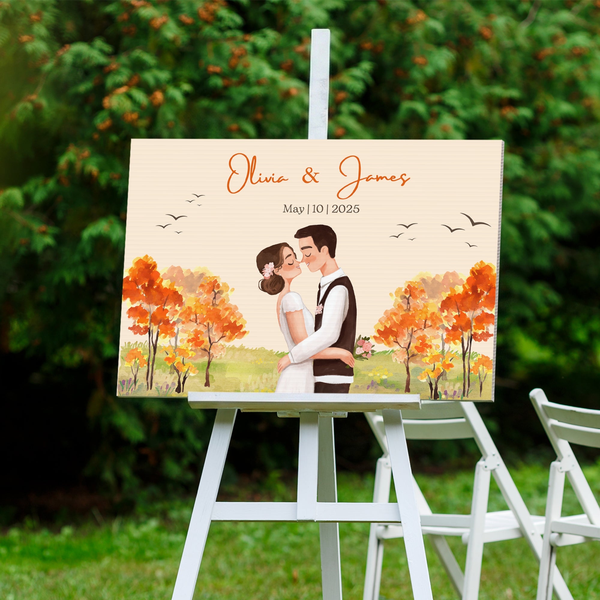 Personalised Cartoon Couple Wedding Welcome Corflute Sign, Custom Print Illustrated Entrance Poster Reception Event Engagement Party Signage