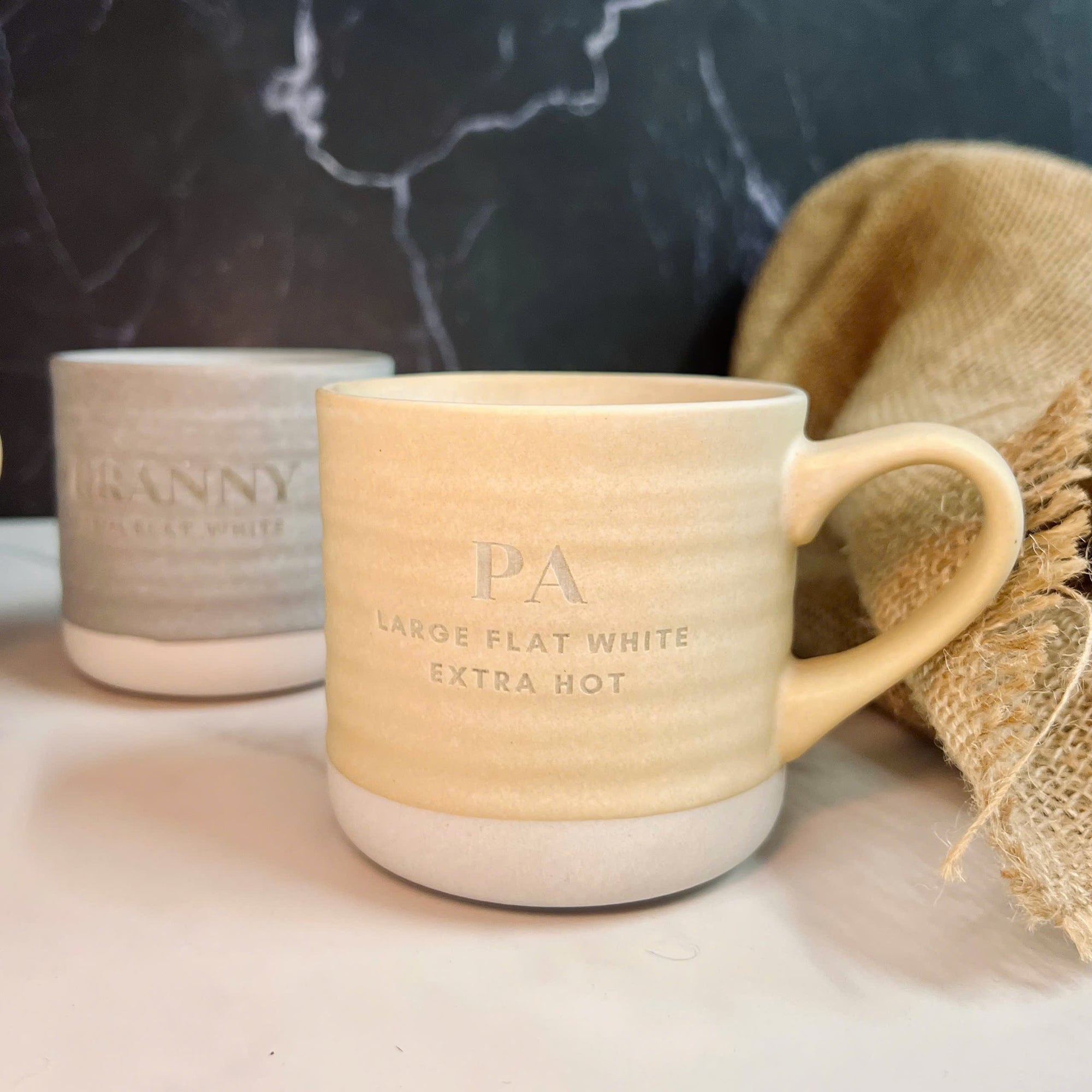 Personalised Ceramic Coffee Mug, Custom Engraved Tea Cup Latte Mug, Porcelain Drinkware Wedding Favour Mum Dad Birthday, Xmas Corporate Gift