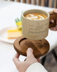 Personalised Ceramic Coffee Tea Mug & Acacia Coaster Set , Custom Engraved Tea Cup, Wedding Favour, Mother Dad Birthday, Xmas Corporate Gift