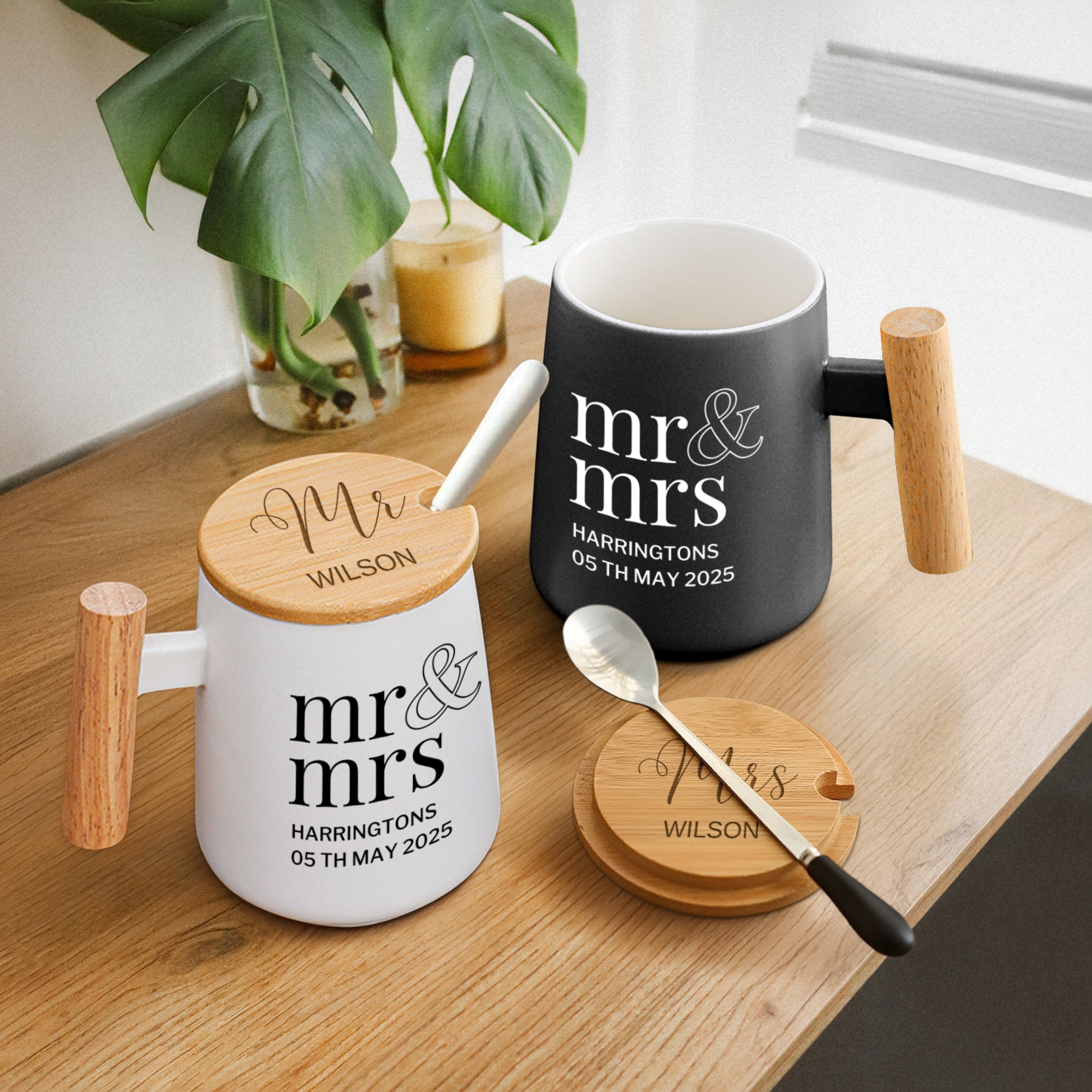 Personalised Ceramic Coffee Tea Mug & Wood Lid, Spoon Set | Custom ...
