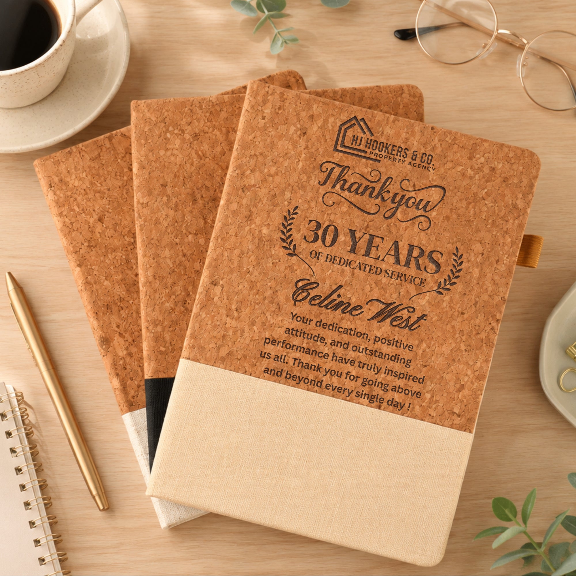 Personalised Cork &amp; Fabric A5 Notebook, Eco-Friendly Custom Engraved Lined Diary, Business Logo Journal, Graduation Birthday, Corporate Gift
