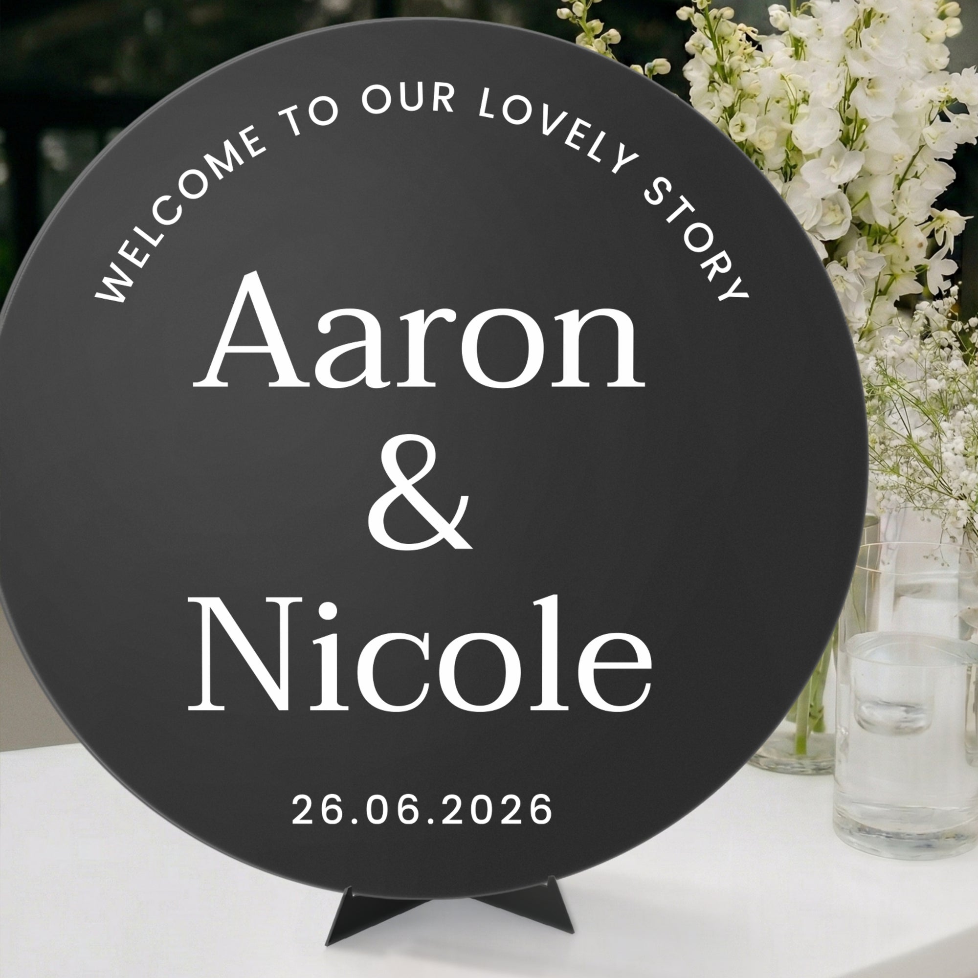 Personalised Couple Names Acrylic Round Wedding Signage, Custom UV Print Mirror Welcome Sign, Engagement/ Anniversary/ Vu Quy/ Tan Hon Decor