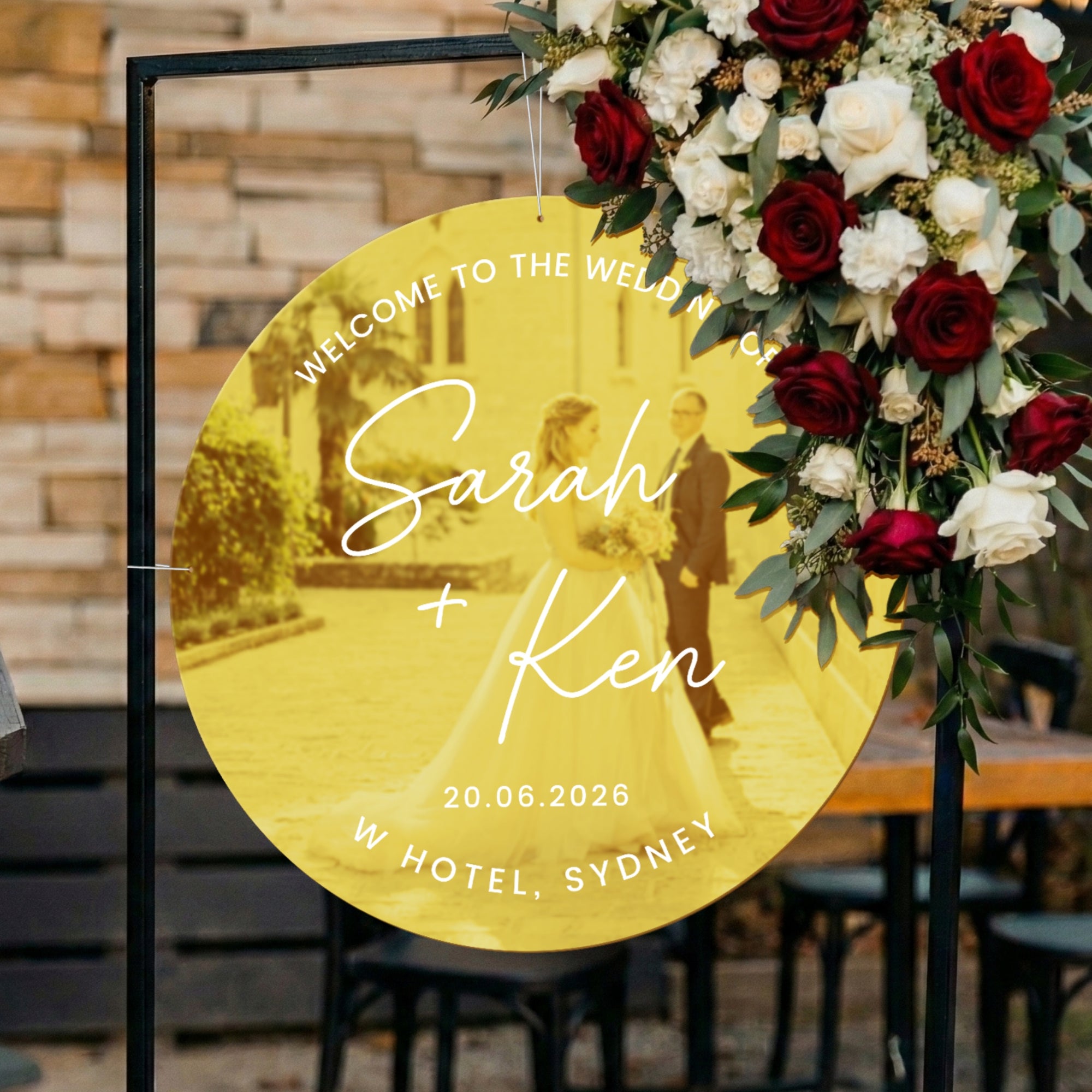 Personalised Couple Names Acrylic Round Wedding Signage, Custom UV Print Mirror Welcome Sign, Engagement/ Anniversary/ Vu Quy/ Tan Hon Decor