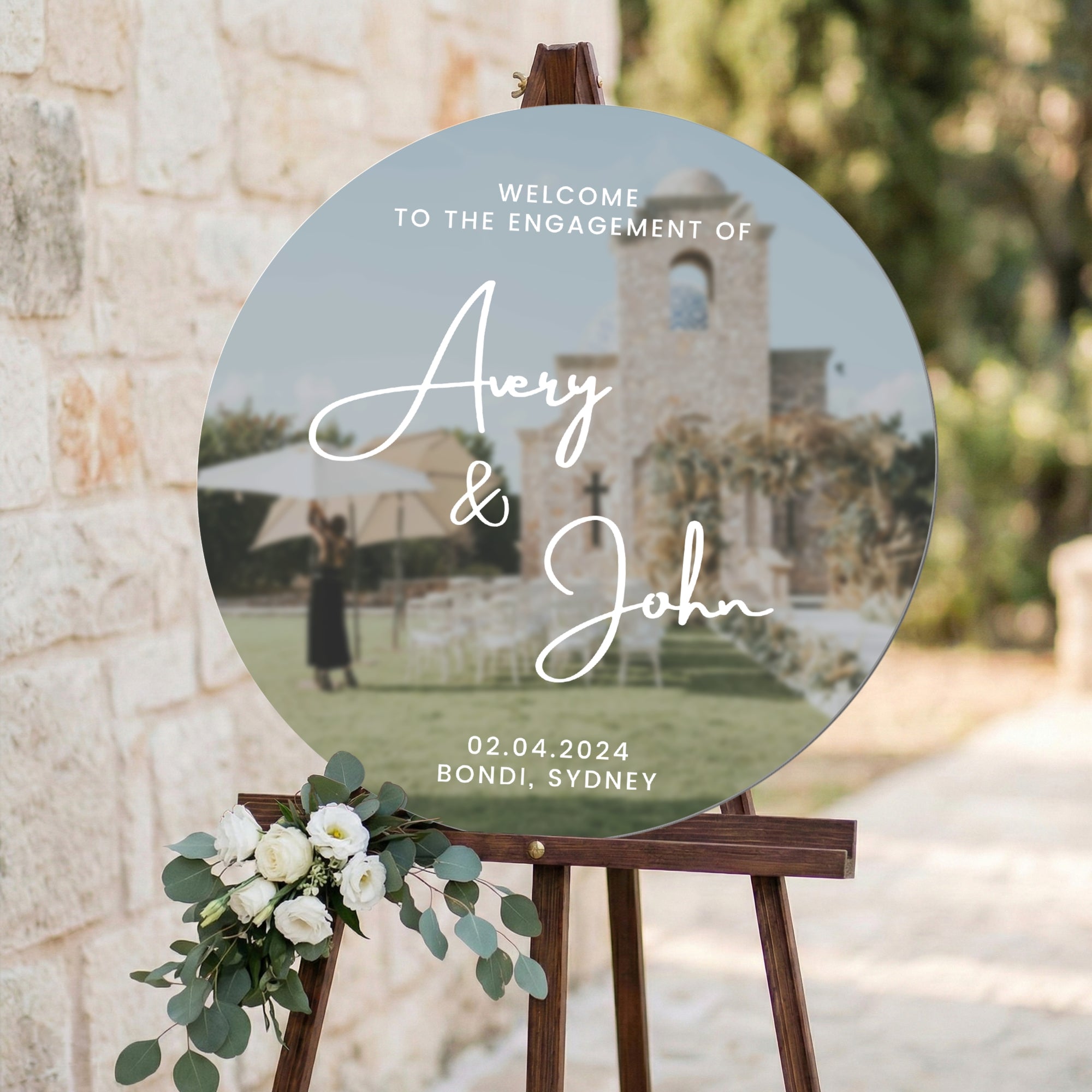 Personalised Couple Names Acrylic Round Wedding Signage, Custom UV Print Mirror Welcome Sign, Engagement/ Anniversary/ Vu Quy/ Tan Hon Decor