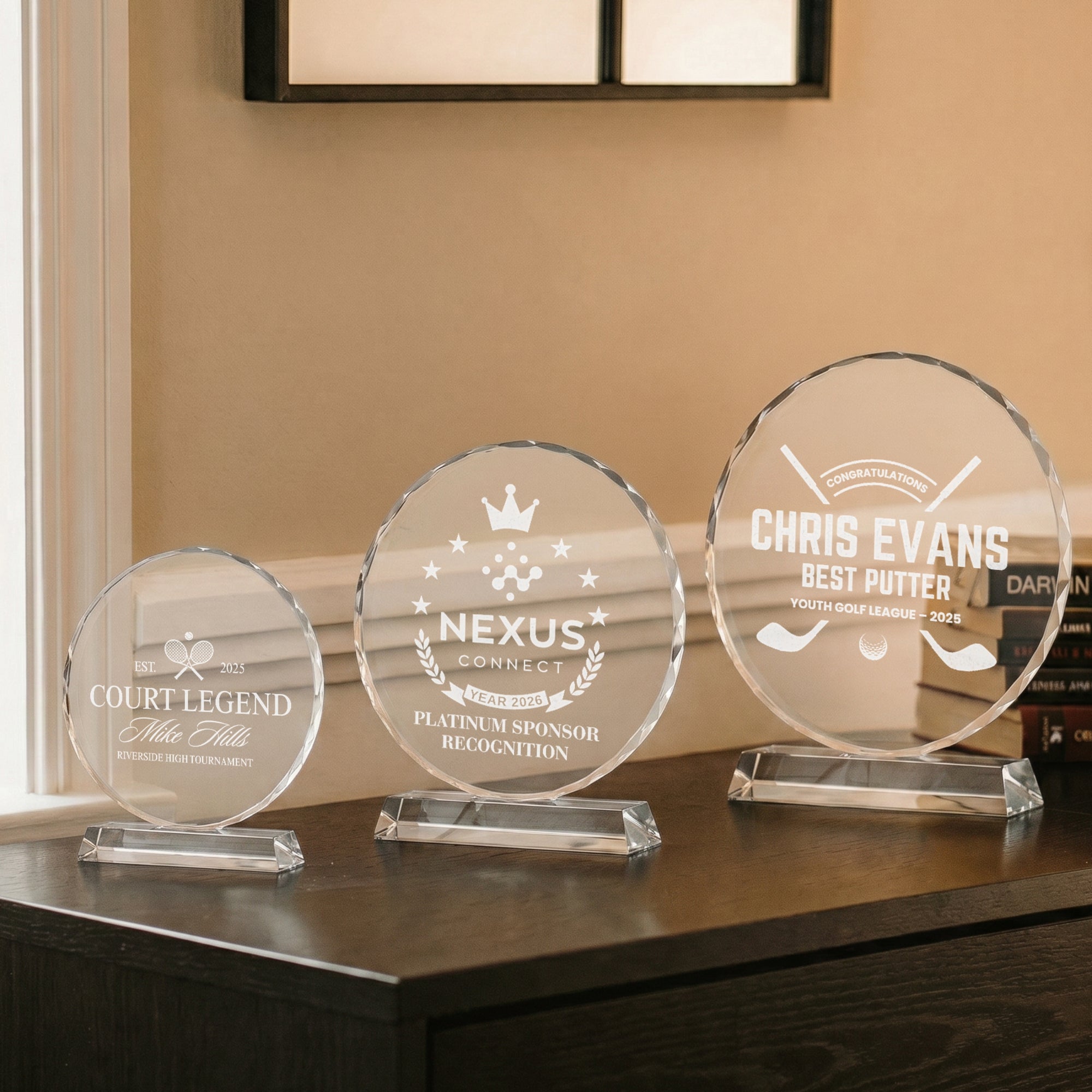 Personalised Crystal Glass Trophy, Custom Engraved Photo Employee Recognition Plaque, Graduate Teacher Sport Coach Award Logo Corporate Gift