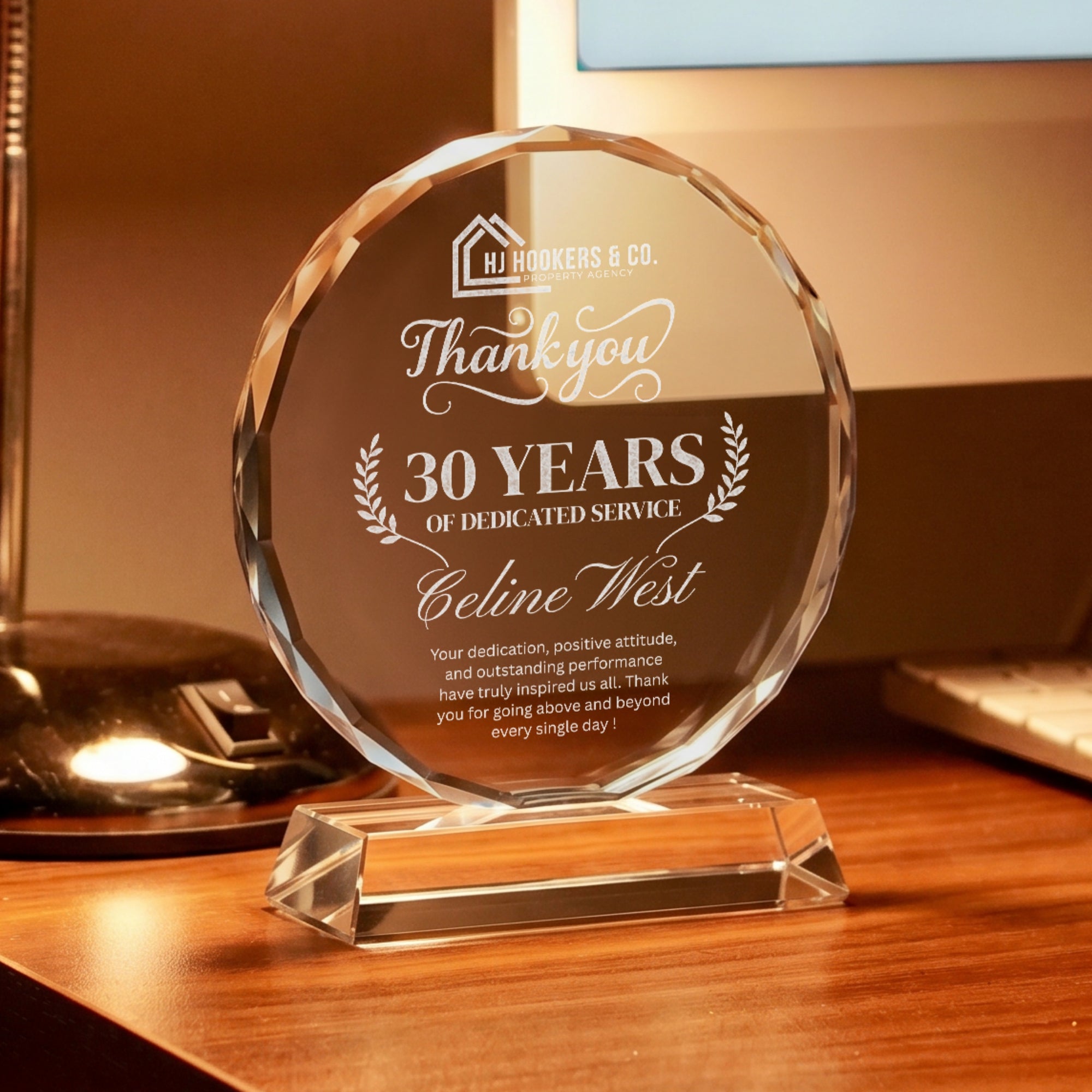 Personalised Crystal Glass Trophy, Custom Engraved Photo Employee Recognition Plaque, Graduate Teacher Sport Coach Award Logo Corporate Gift