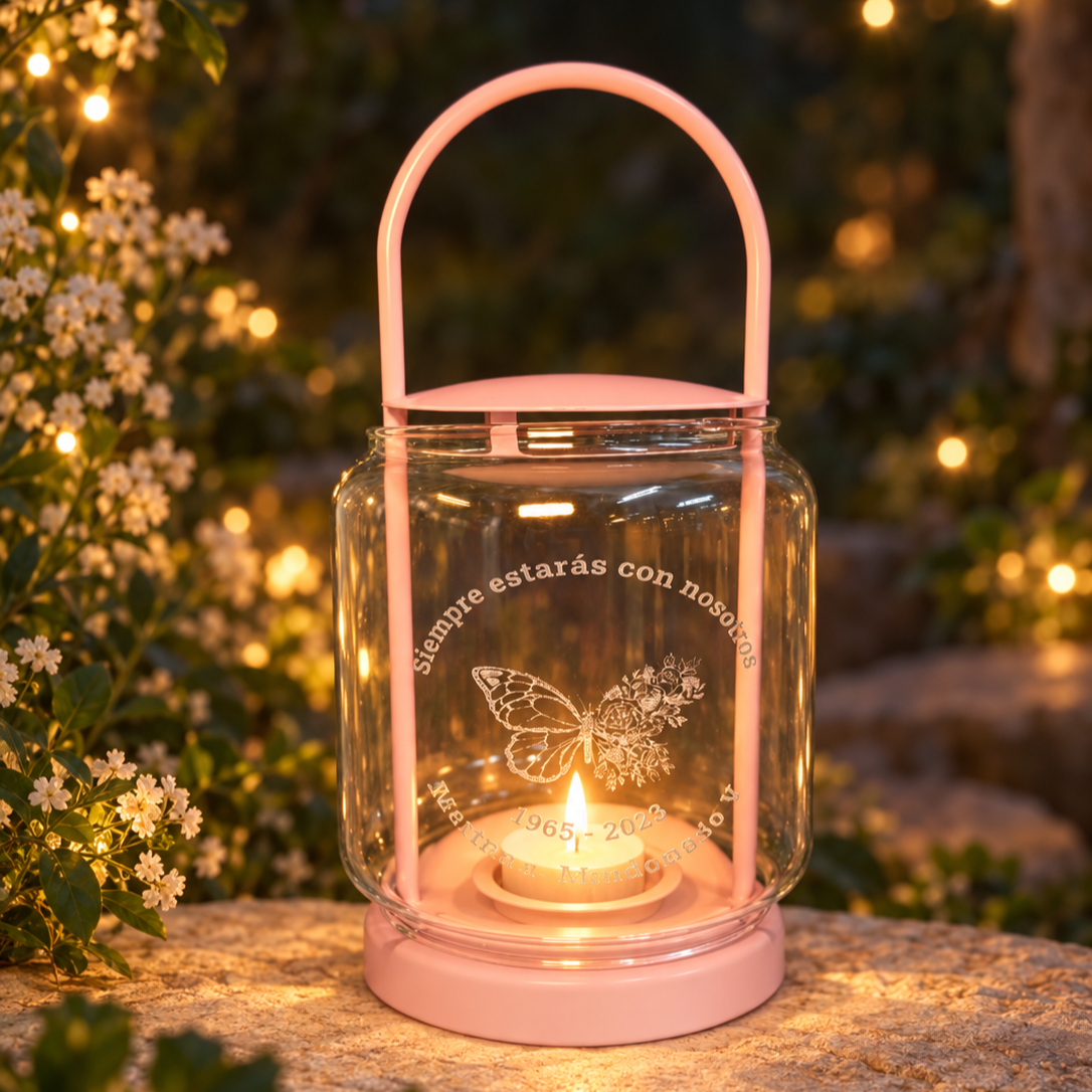 Personalised Cylinder Glass Memorial Lantern &amp; Tealight, In Loving Memory Sympathy Custom Engraved Pet Remembrance Keepsake Bereavement Gift