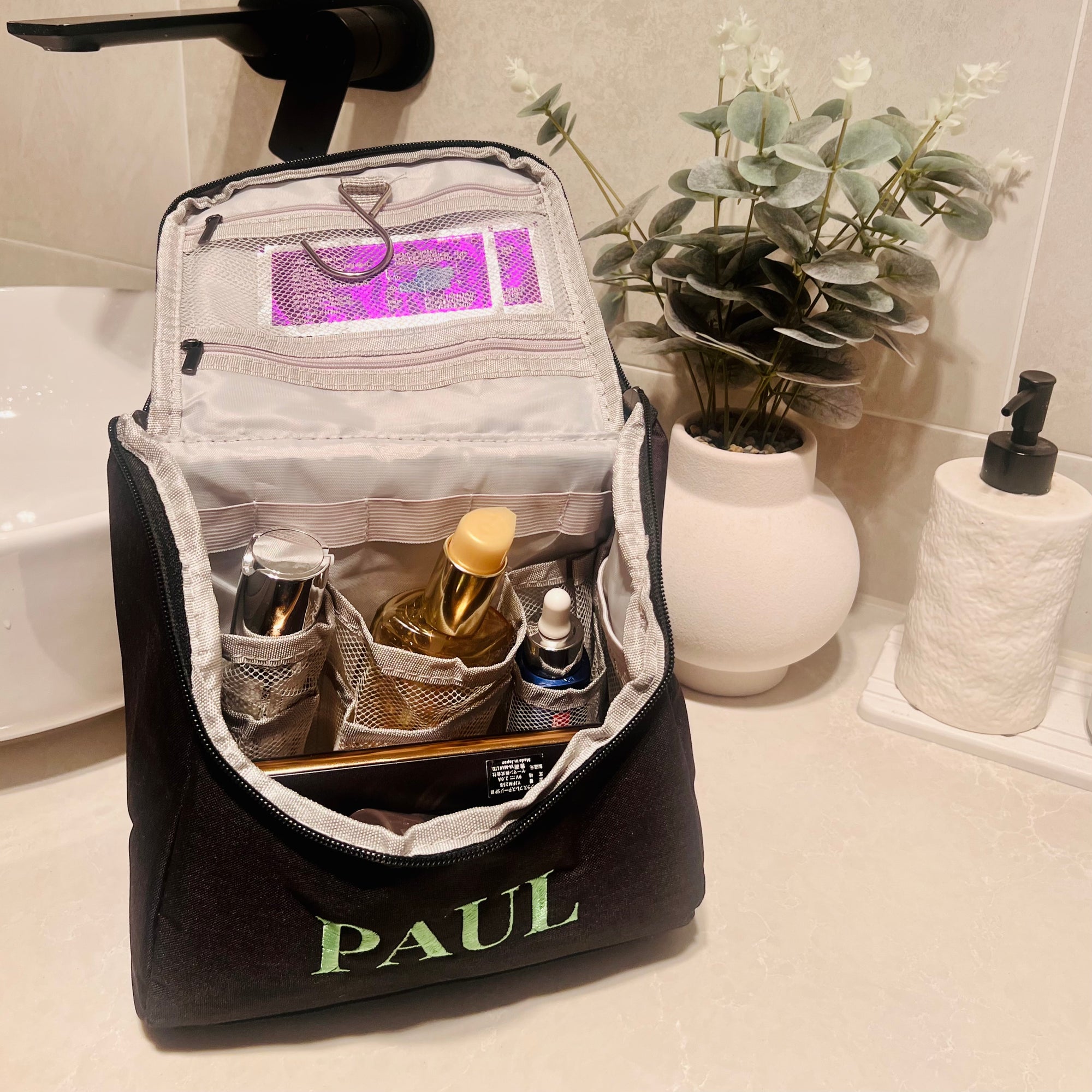 Personalised Embroidered Hanging Toiletry Bag, Custom Travel Organiser, Lightweight Cosmetic Storage, Camping, Business Trip Bridesmaid Gift