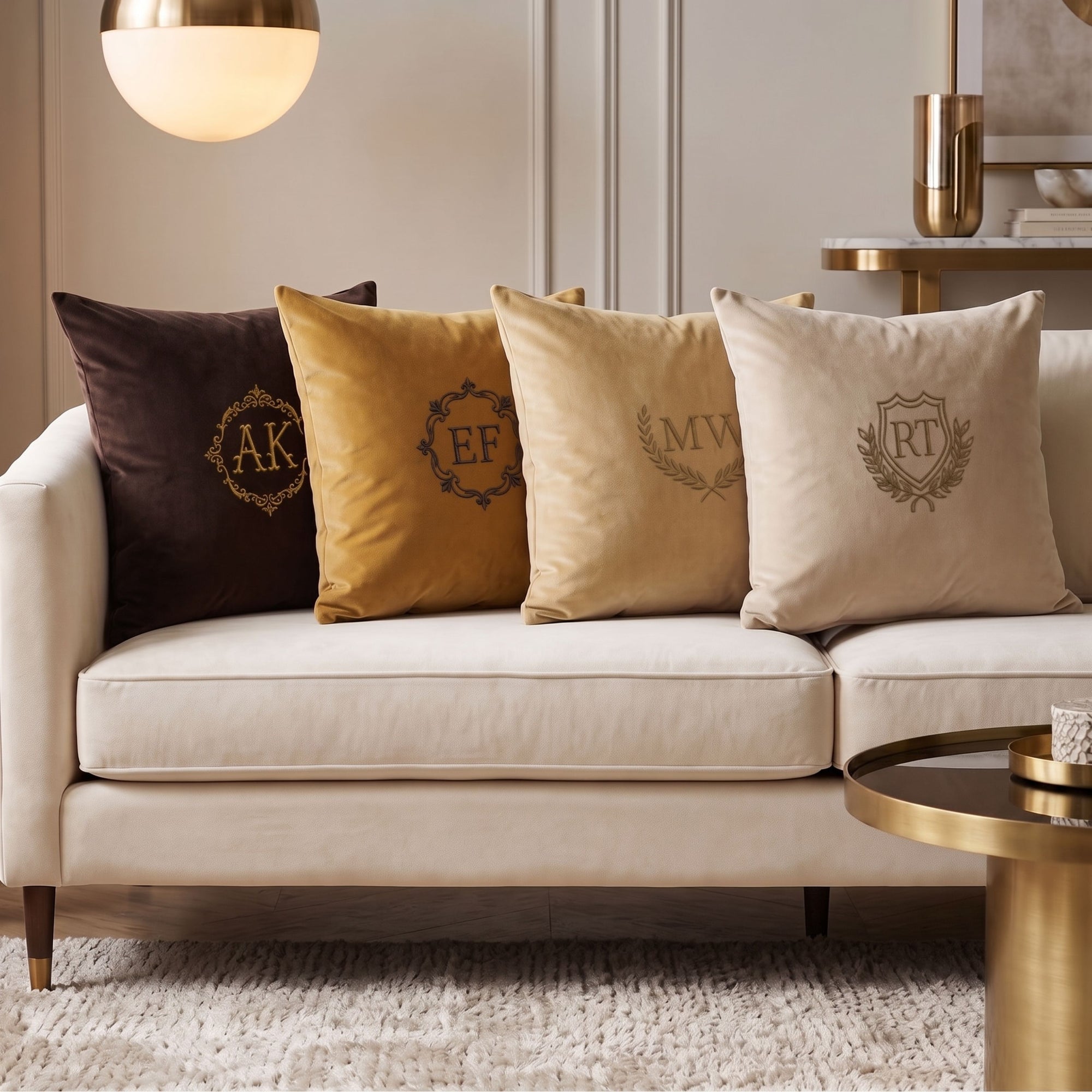 Personalised Embroidered Velvet Cushion Cover 50x50cm, Custom Name &amp; Monogram Luxe Throw Pillow Home Décor, Housewarming, Xmas, Wedding Gift