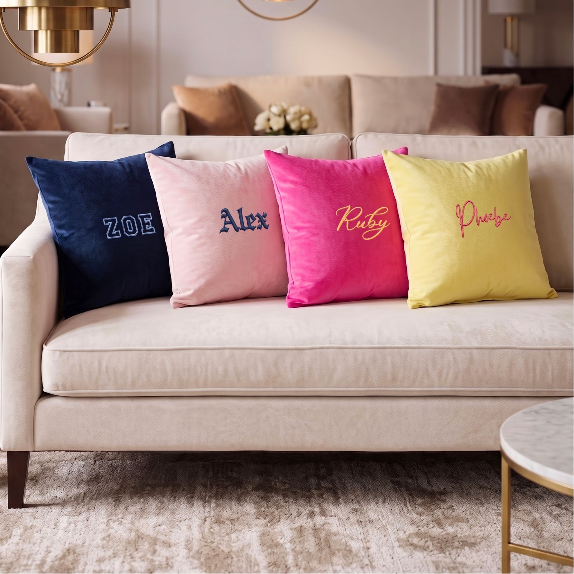 Personalised Embroidered Velvet Cushion Cover 50x50cm, Custom Name &amp; Monogram Luxe Throw Pillow Home Décor, Housewarming, Xmas, Wedding Gift