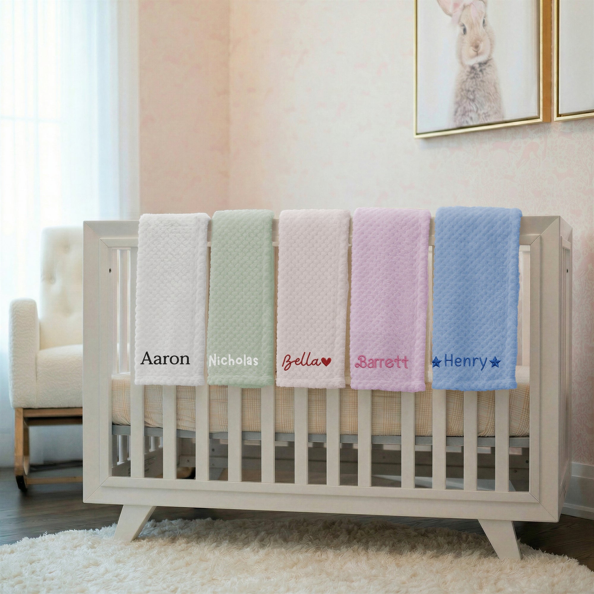 Personalised Embroidery Baby Fur Blanket, Custom Kid Name Throw, First Birthday, Newborn Arrival Shower Christening Baptism New Parents Gift