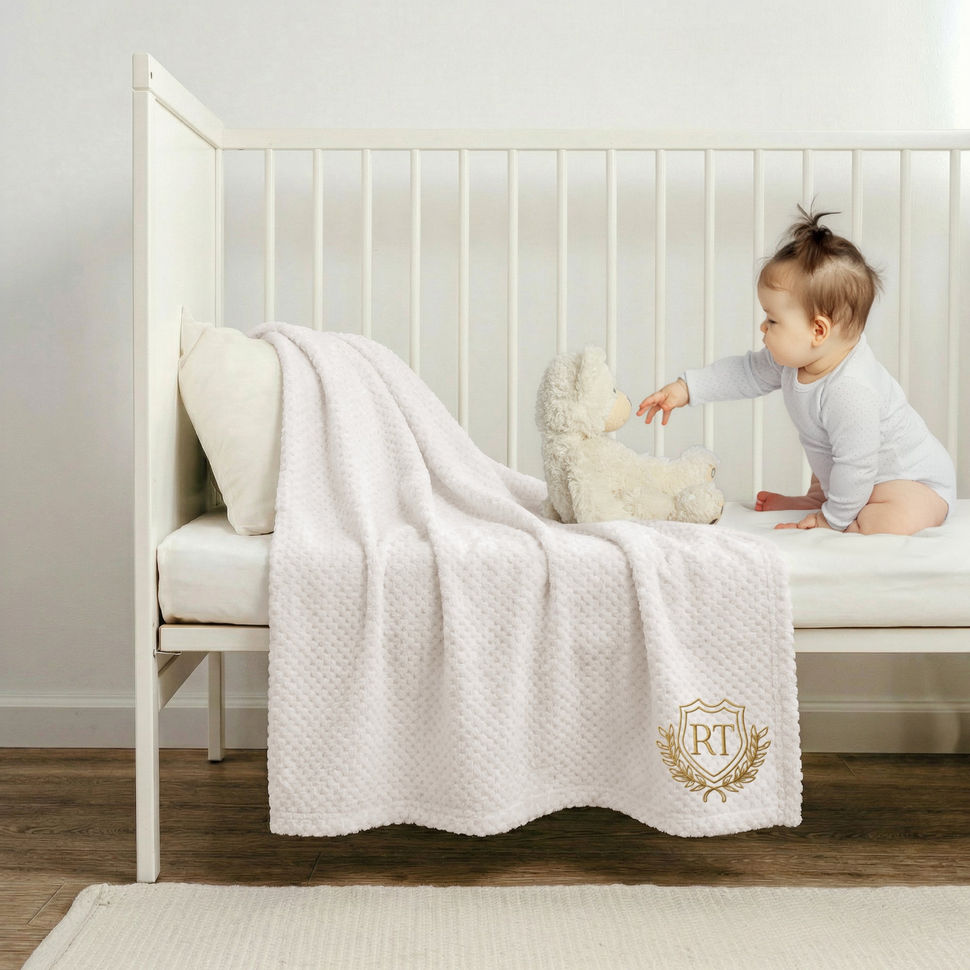 Personalised Embroidery Baby Fur Blanket, Custom Kid Name Throw, First Birthday, Newborn Arrival Shower Christening Baptism New Parents Gift