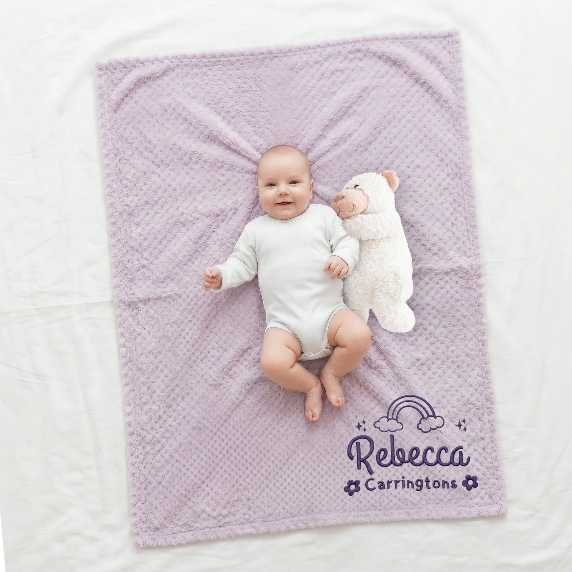 Personalised Embroidery Baby Fur Blanket, Custom Kid Name Throw, First Birthday, Newborn Arrival Shower Christening Baptism New Parents Gift