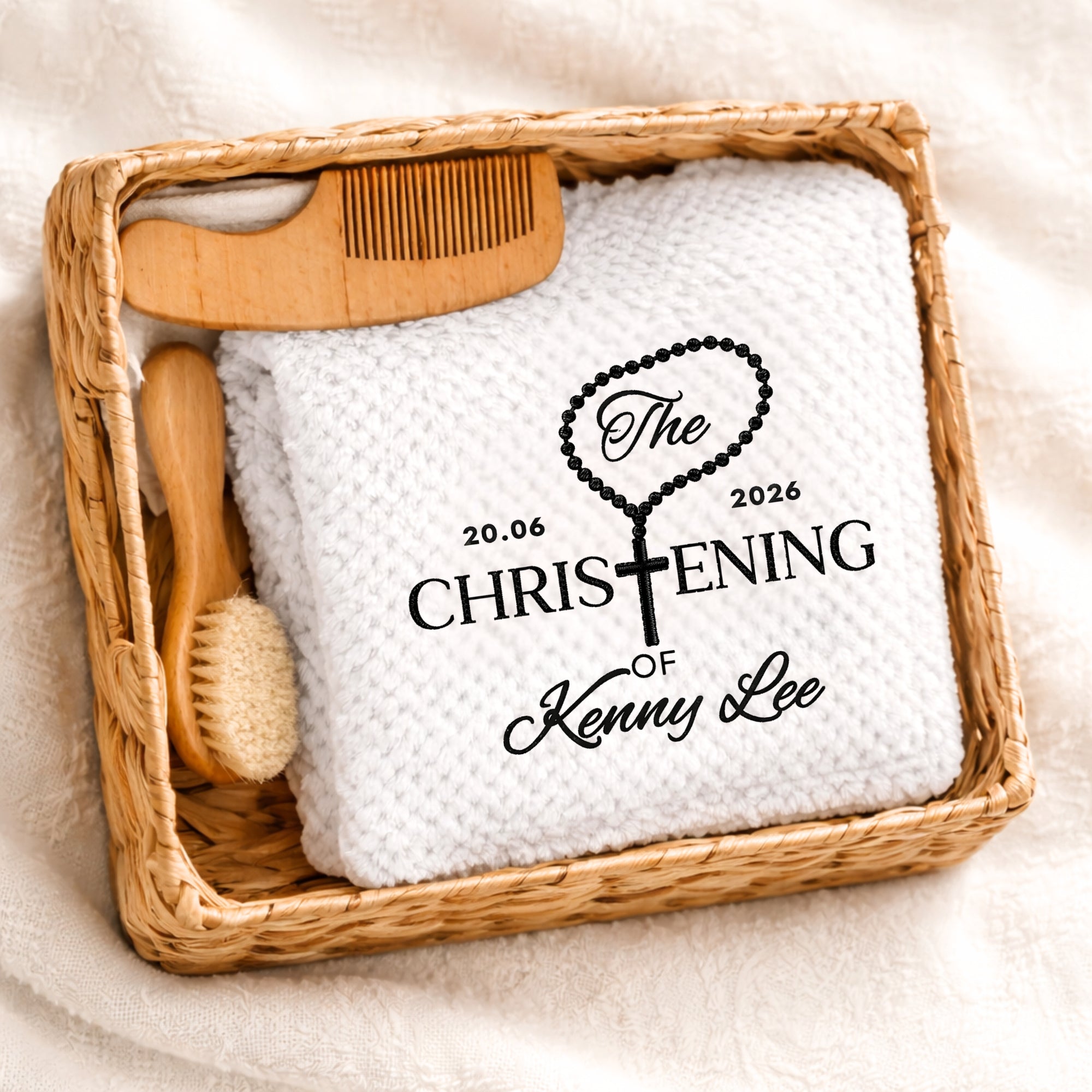 Personalised Embroidery Baby Fur Blanket, Custom Kid Name Throw, First Birthday, Newborn Arrival Shower Christening Baptism New Parents Gift