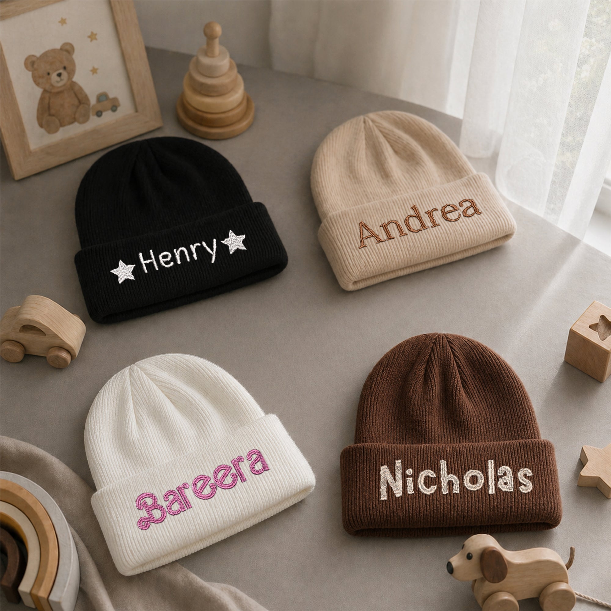 Personalised Embroidery Baby Knitted Beanie, Custom Name Newborn Toddler Winter Hat, Kid Infant Cap, First Birthday Shower, Christening Gift