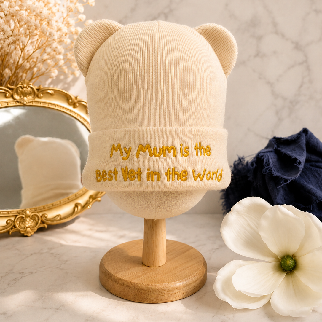 Personalised Embroidery Baby Knitted Bear Ears Beanie, Custom Name Newborn Toddler Winter Hat, Kid, Infant Birthday Shower, Christening Gift