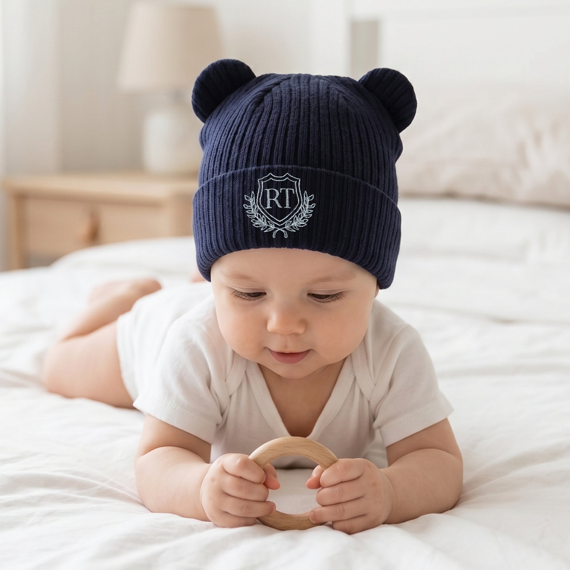 Personalised Embroidery Baby Knitted Bear Ears Beanie, Custom Name Newborn Toddler Winter Hat, Kid, Infant Birthday Shower, Christening Gift