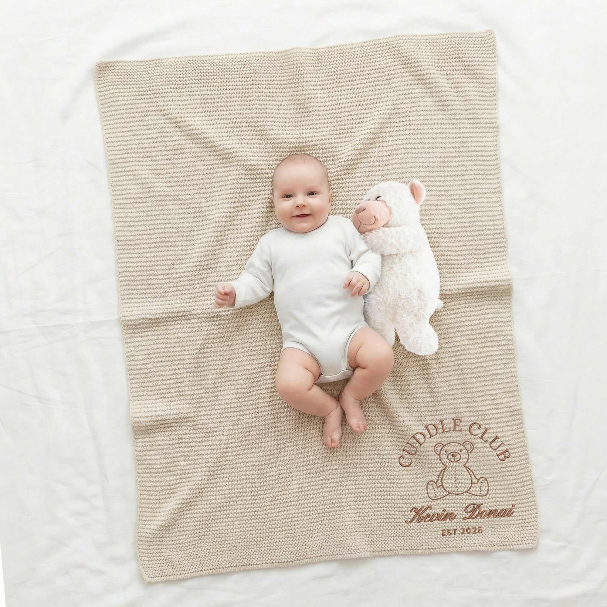 Personalised Embroidery Baby Knitted Blanket, Custom Kid Name Throw, First Birthday, Newborn Arrival, Shower Christening, Gender Reveal Gift