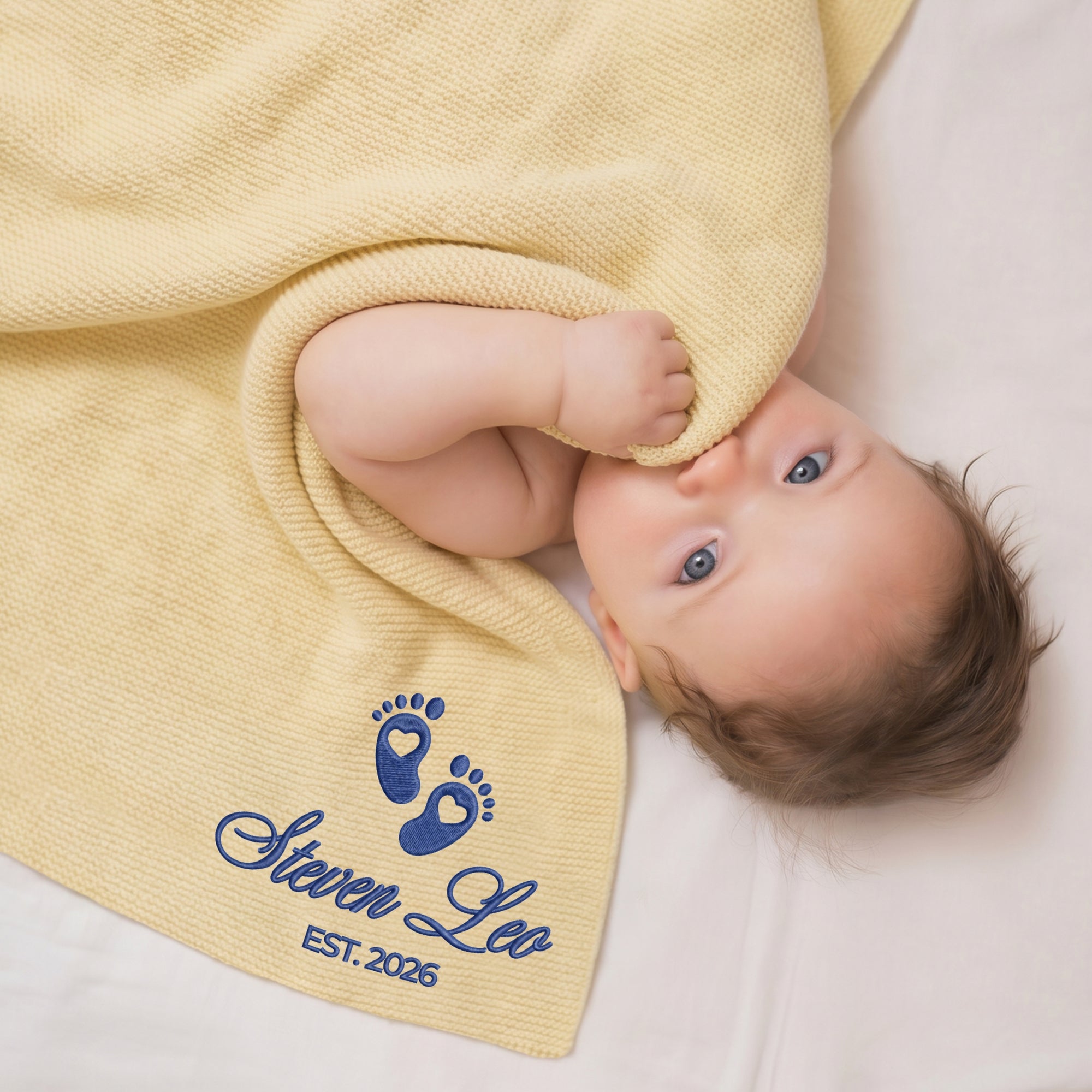 Personalised Embroidery Baby Knitted Blanket, Custom Kid Name Throw, First Birthday, Newborn Arrival, Shower Christening, Gender Reveal Gift