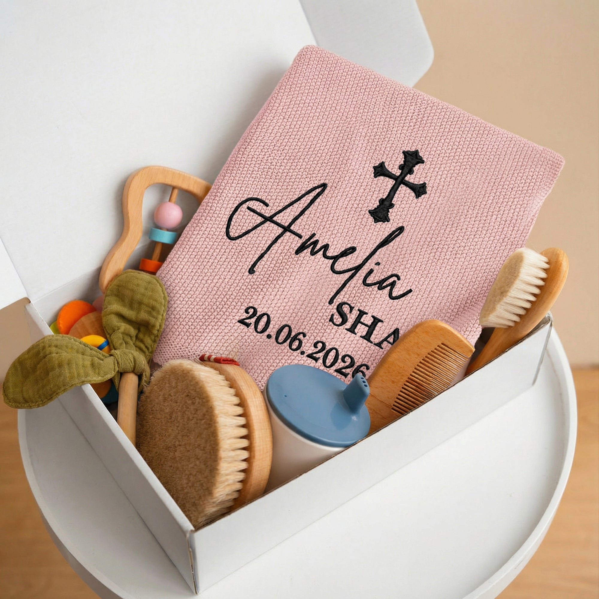 Personalised Embroidery Baby Knitted Blanket, Custom Kid Name Throw, First Birthday, Newborn Arrival, Shower Christening, Gender Reveal Gift