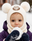 Personalised Embroidery Baby Pom Pom Ear Knitted Beanie & Neck Warmer, Custom Name Newborn Winter Hat, Kid Infant Birthday, Christening Gift