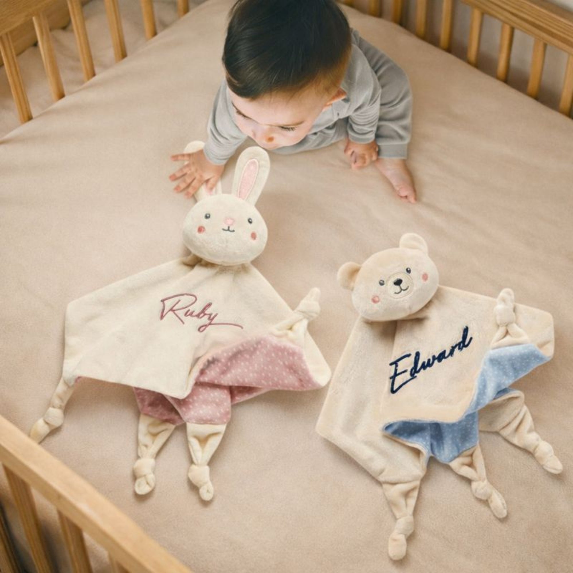 Personalised Embroidery Bear/ Bunny Comforter, Custom Baby Name Sleep Snuggle Kid Soft Toy Blanket, Toddler Christening Birthday Shower Gift