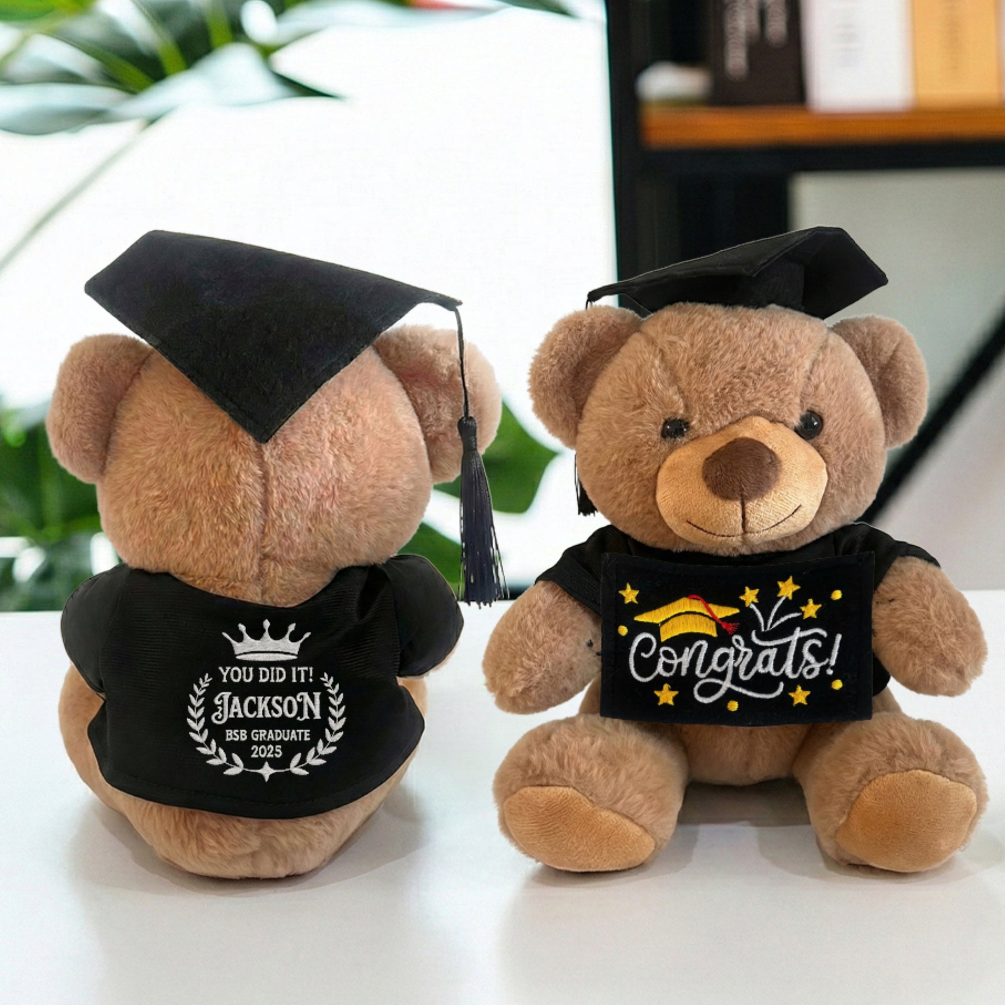 Personalised Embroidery Graduation Teddy &amp; Congrats Sign, Custom Cap &amp; Gown Bear, Kid, Preschool/ Year 6/ 12/ University Plush Keepsake Gift
