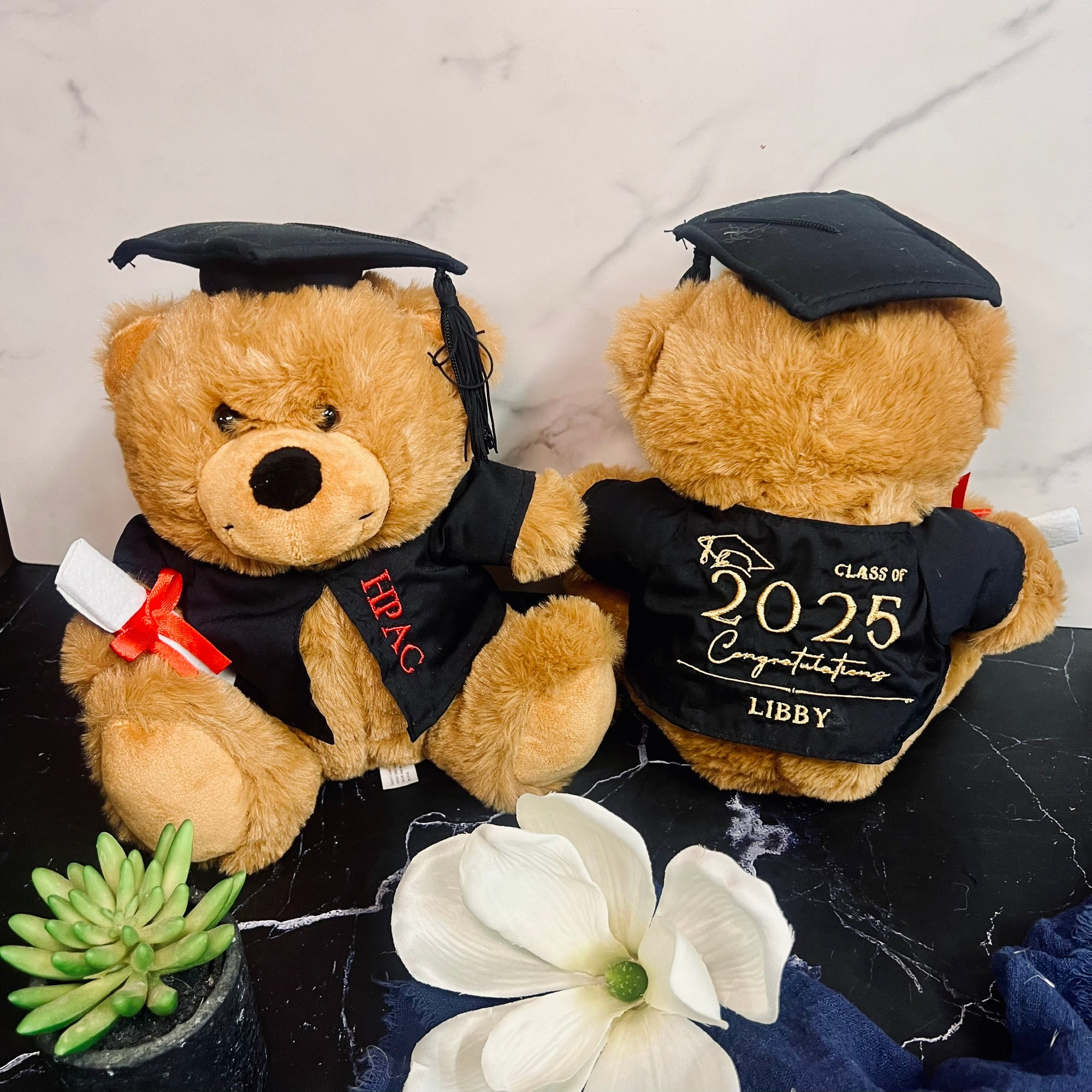 Personalised Embroidery Graduation Teddy, Custom Embroidered Cap &amp; Gown Bear, Kid Preschool/ Year 6/ 12/ University Grad Plush Keepsake Gift