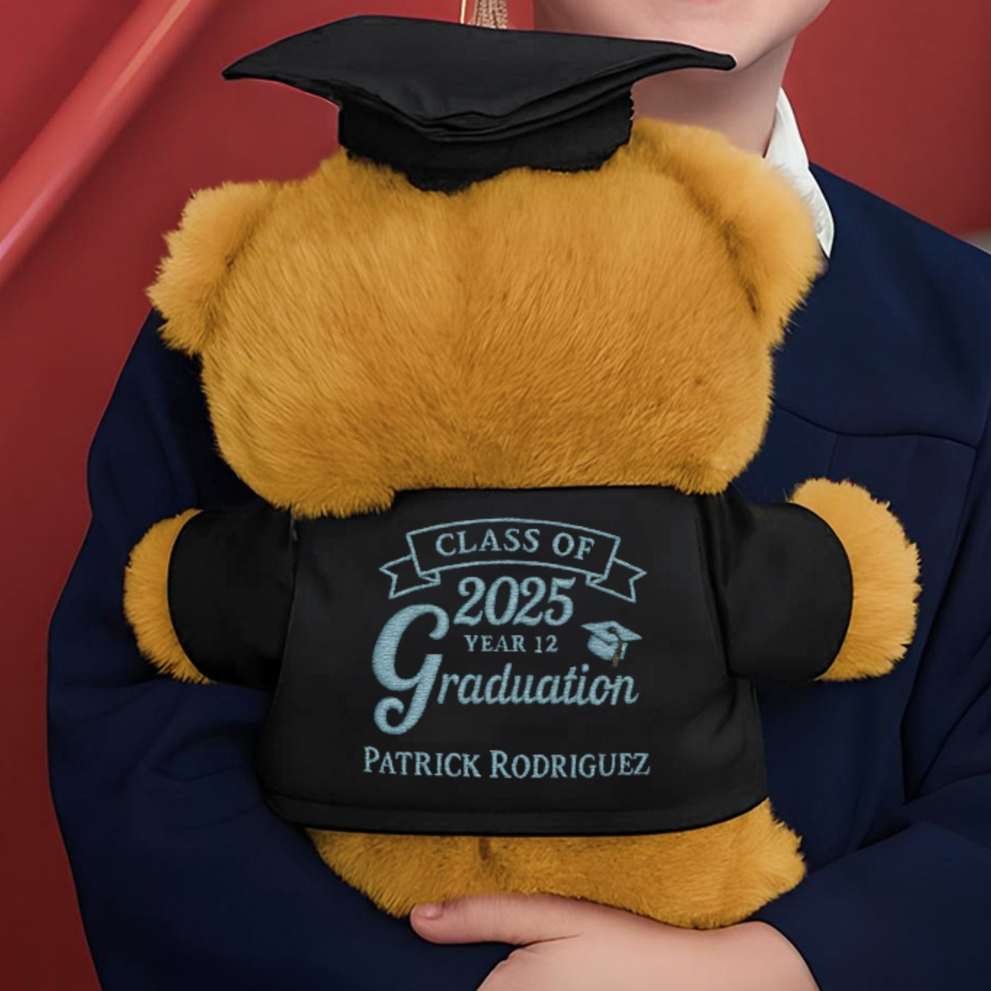 Personalised Embroidery Graduation Teddy, Custom Embroidered Cap & Gown Bear, Kid Preschool/ Year 6/ 12/ University Grad Plush Keepsake Gift